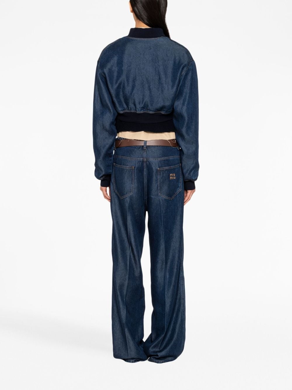 embroidered-logo denim blouson jacket - 4