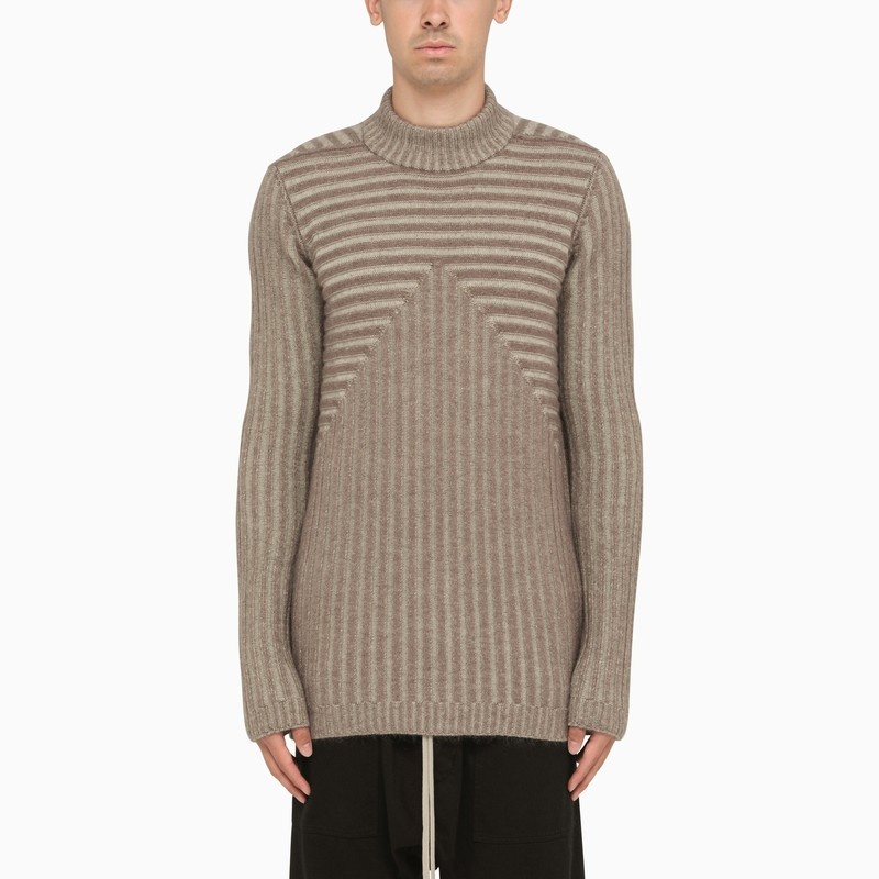 Beige wool blend crew neck sweater - 1