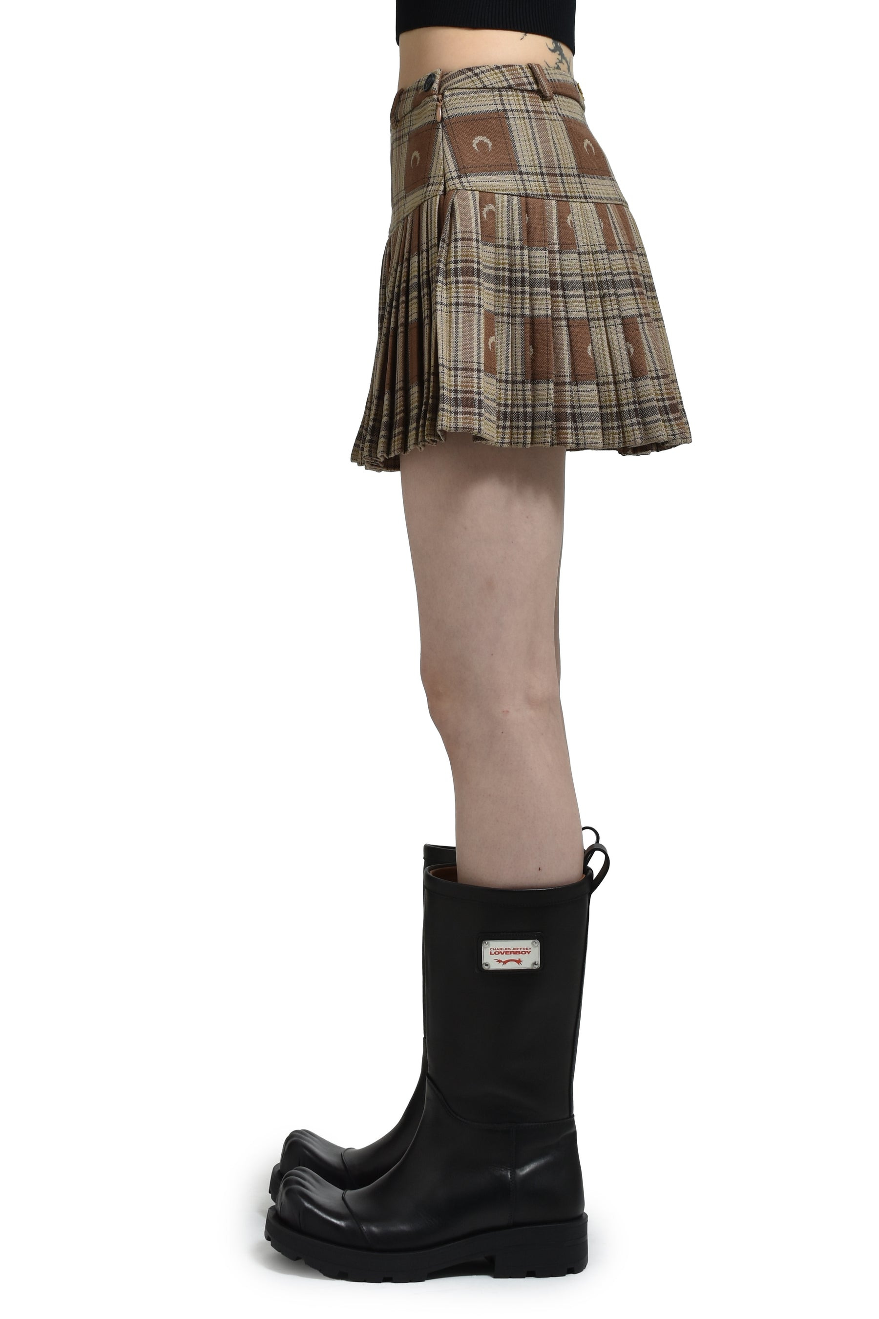 MOON CHECKS JACQUARD PLEATED SKIRT / BRW - 3