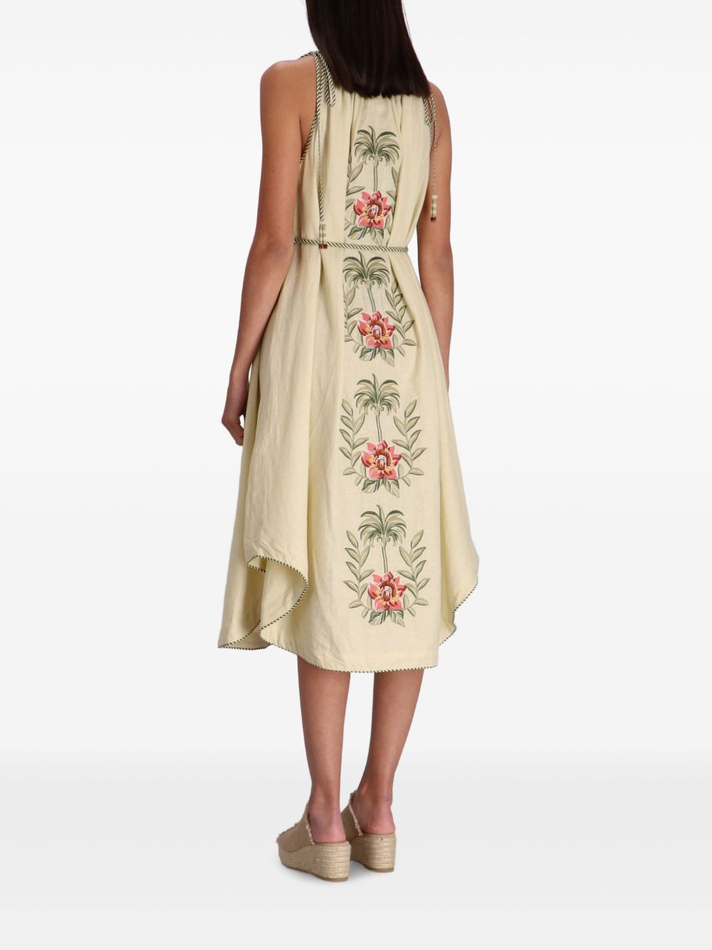 Sand Tropical Flower embroidered midi dress - 4
