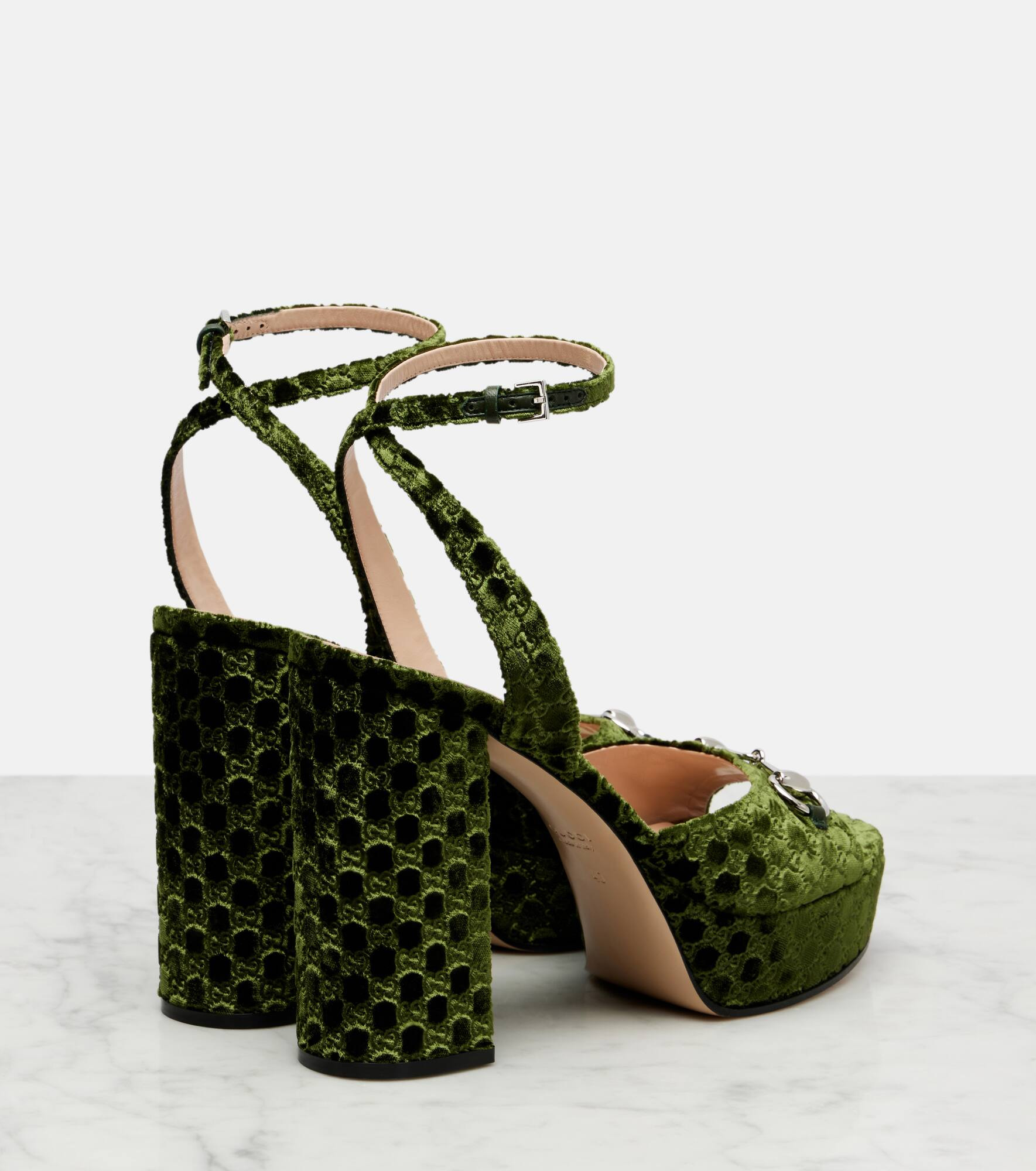 Horsebit GG velvet platform sandals - 2
