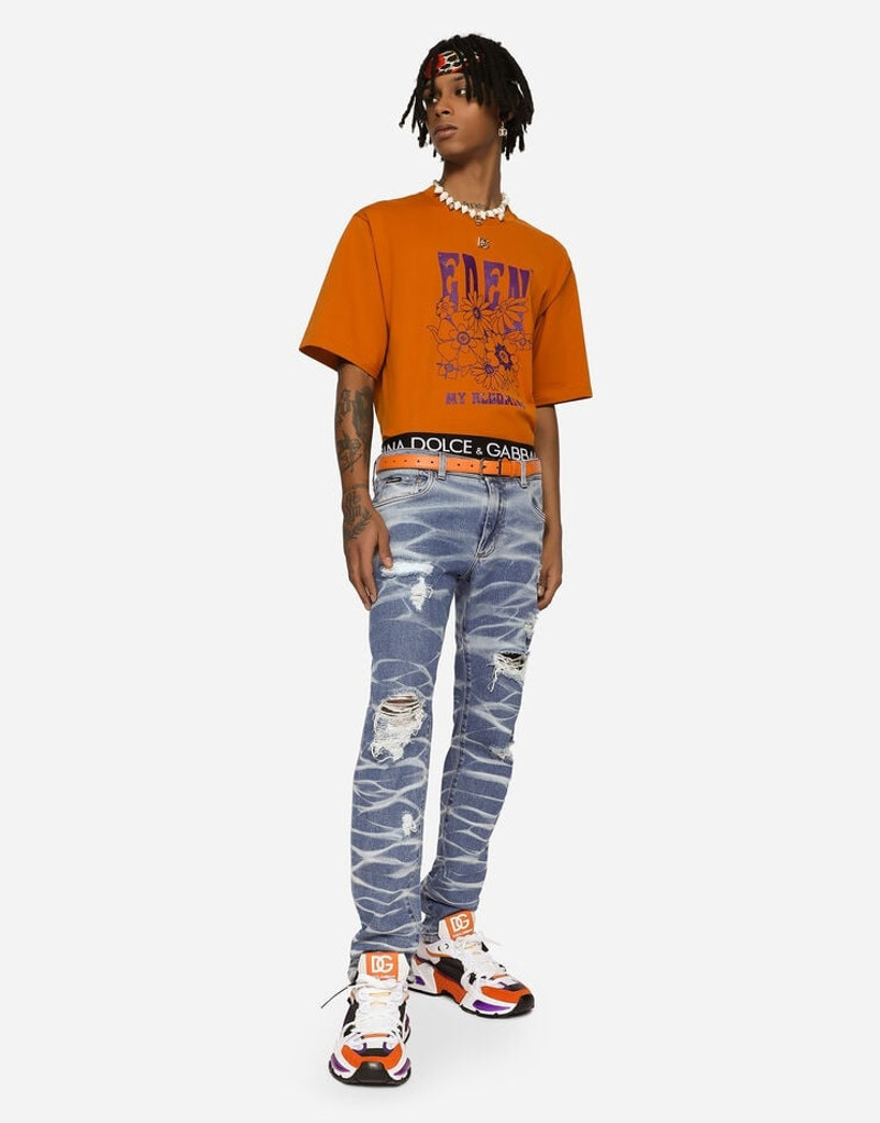 Dolce & Gabbana Light blue wash slim-fit stretch jeans with rips outlook