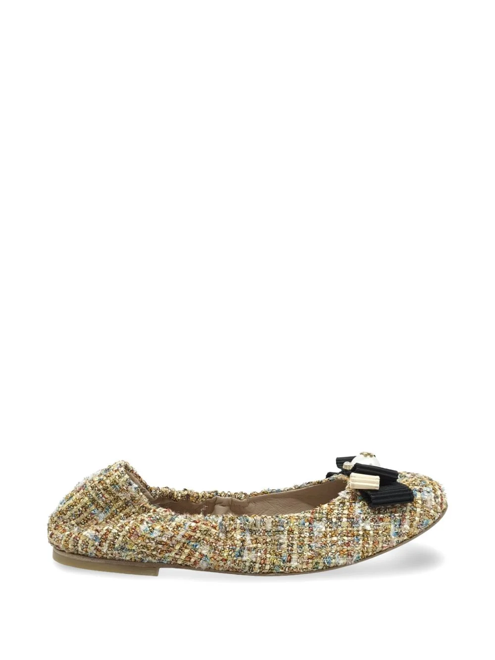 tweed bow-detail ballet flats - 1