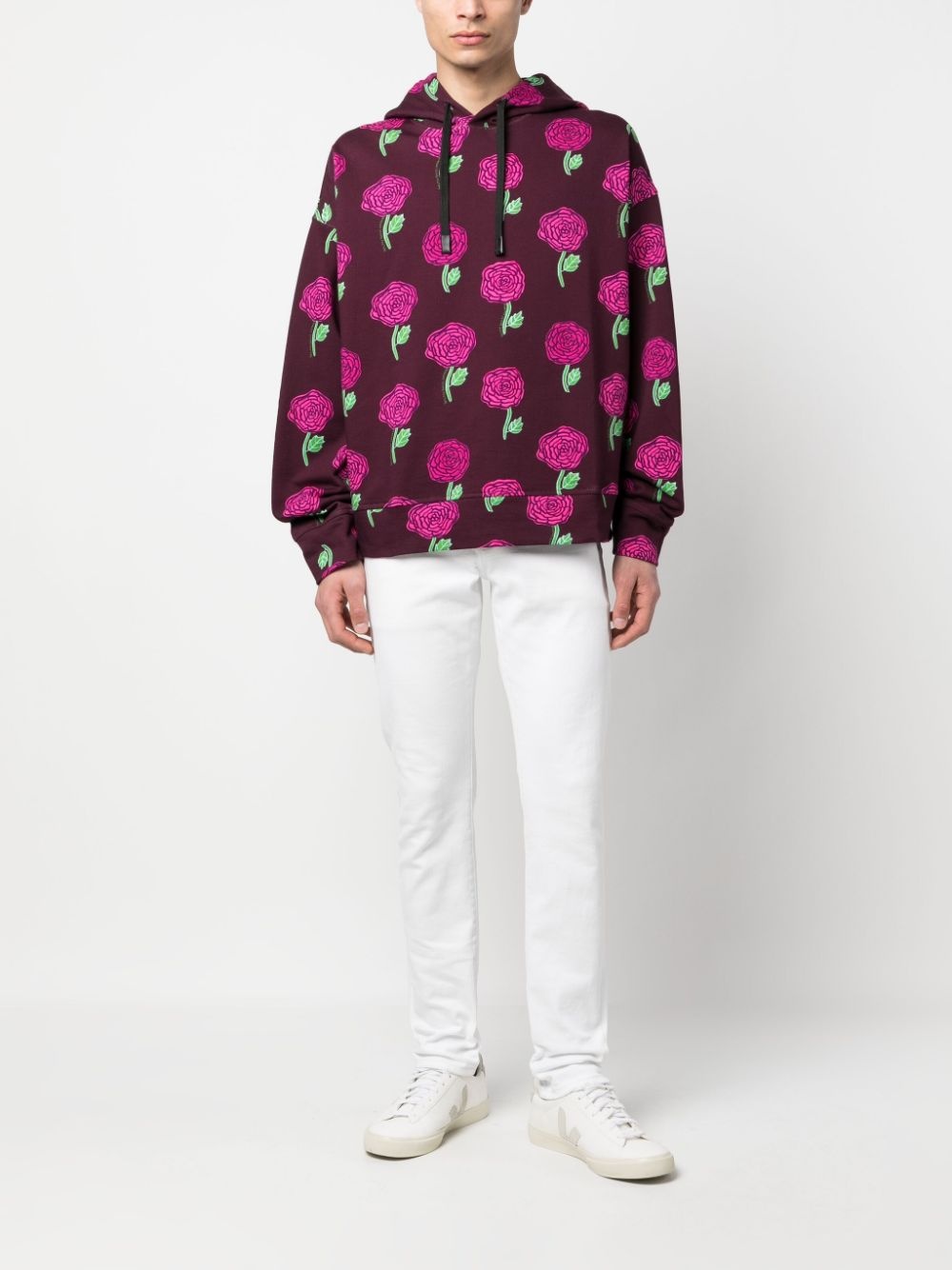 rose-print cotton hoodie - 2