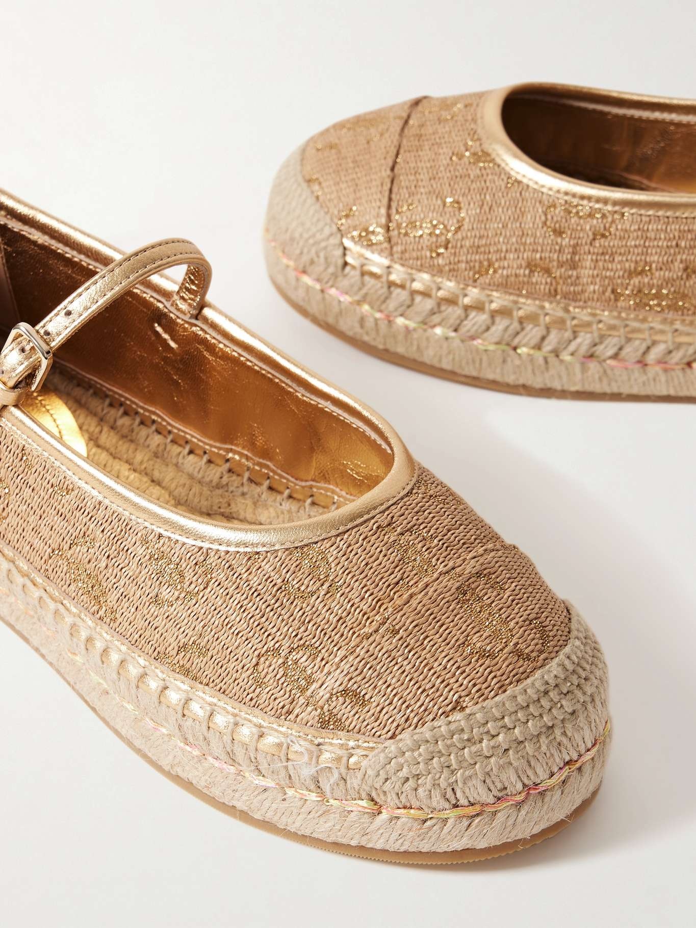 20 metallic leather-trimmed logo-embroidered straw platform espadrilles Tan - 4