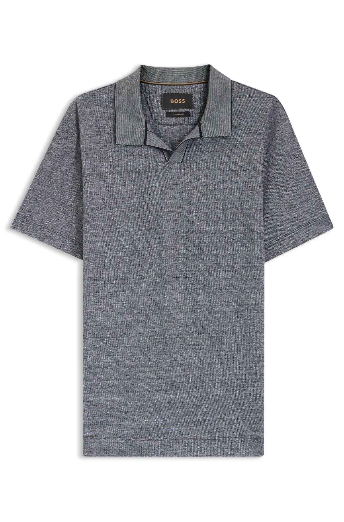 COTTON-LINEN POLO SHIRT WITH JOHNNY COLLAR - 1