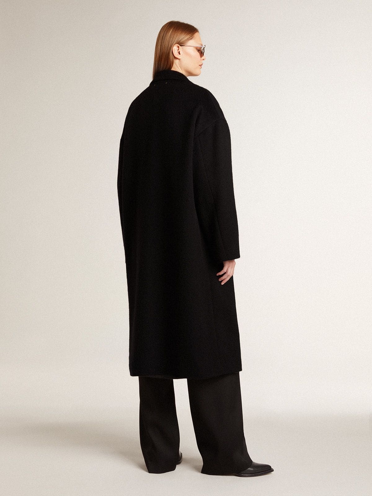 Women's single-breasted black cocoon coat - 3
