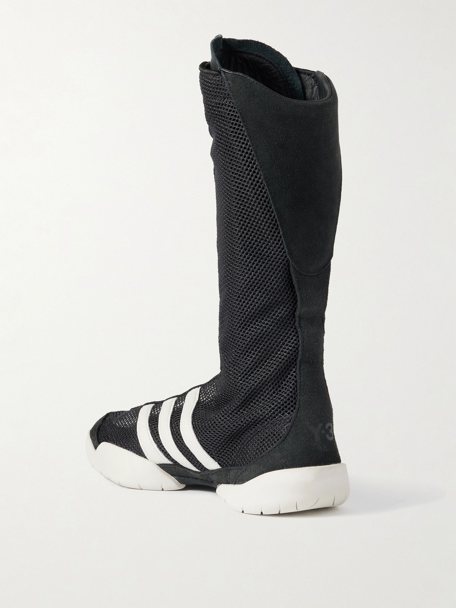+ Y-3 Regu leather and suede-trimmed mesh knee boots Black - 3