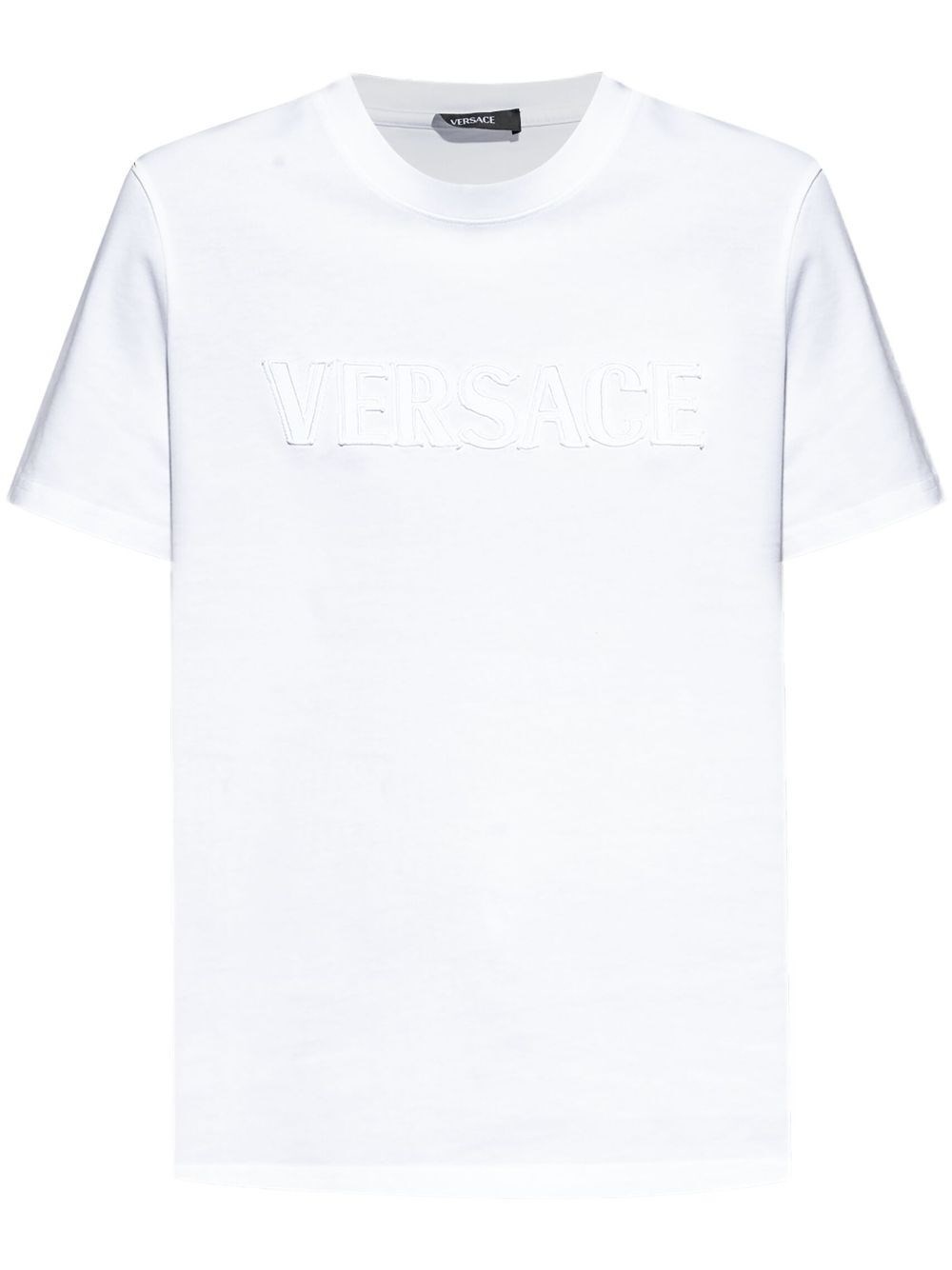 【関税＆送料込み】Versace Fringed Logo T-Shirt Clothing VERSACE `Versace` Fringed Logo Embroidery T-Shirt