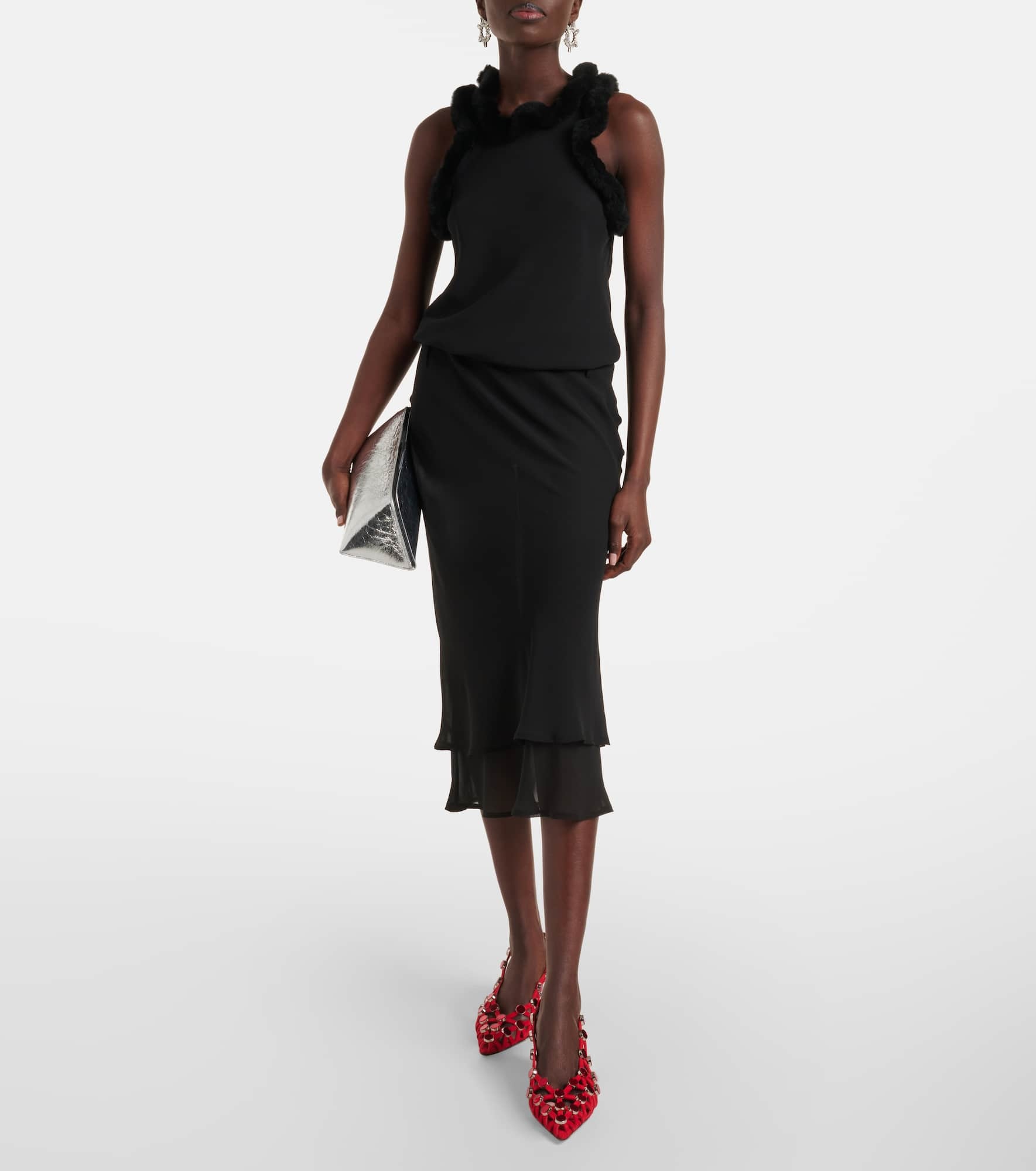Faux fur-trimmed midi dress - 2