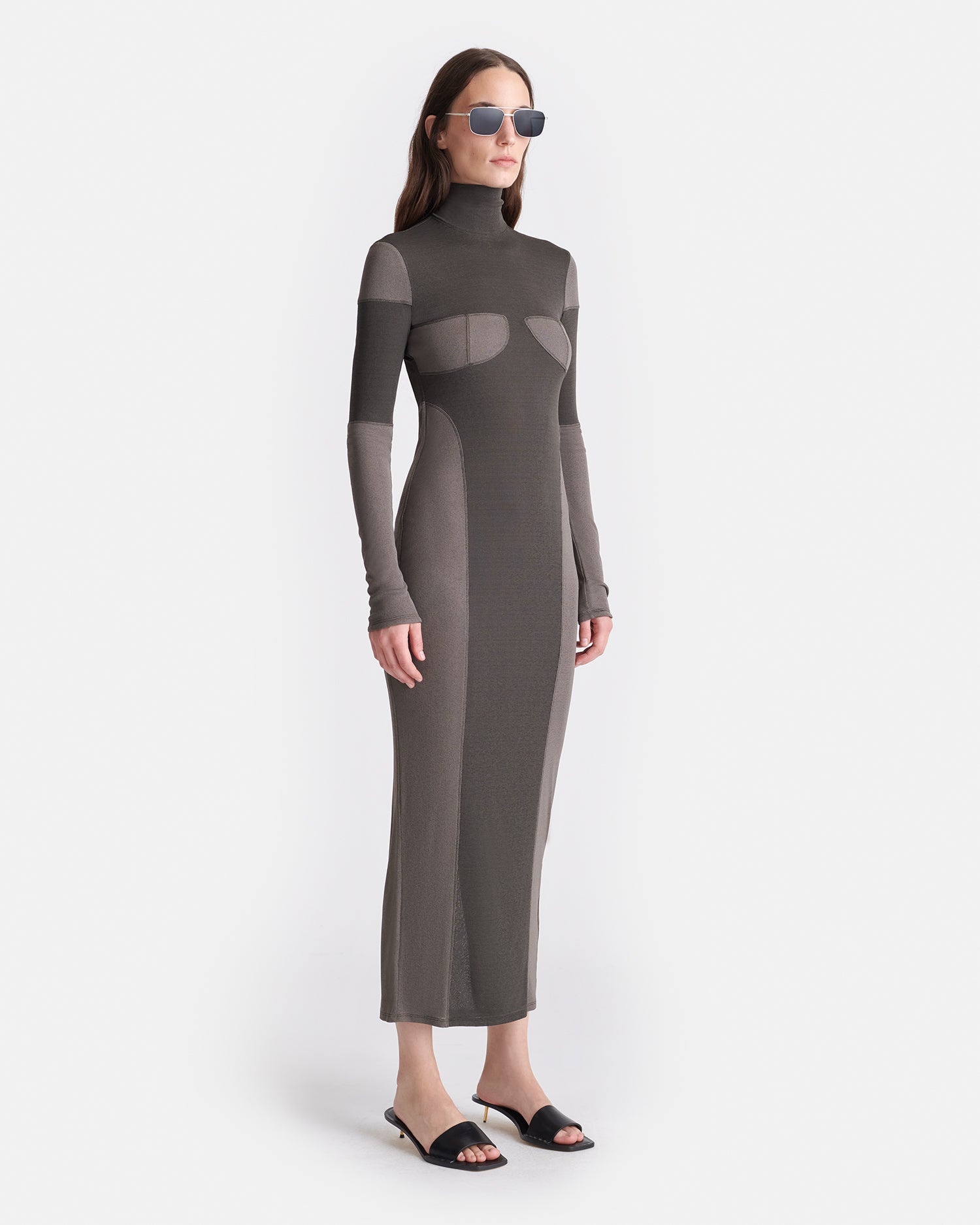 Patchwork Mesh Jersey Midi Dress - 3