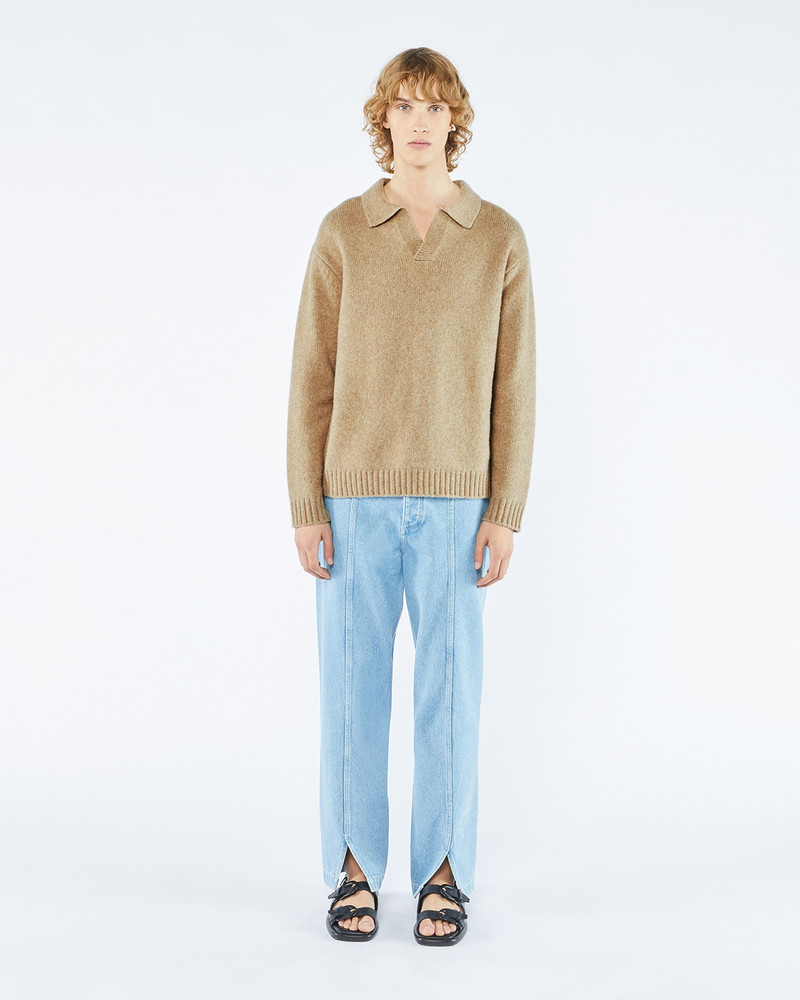 Nanushka JAURO - Brushed merino wool polo sweater - Oatmeal outlook