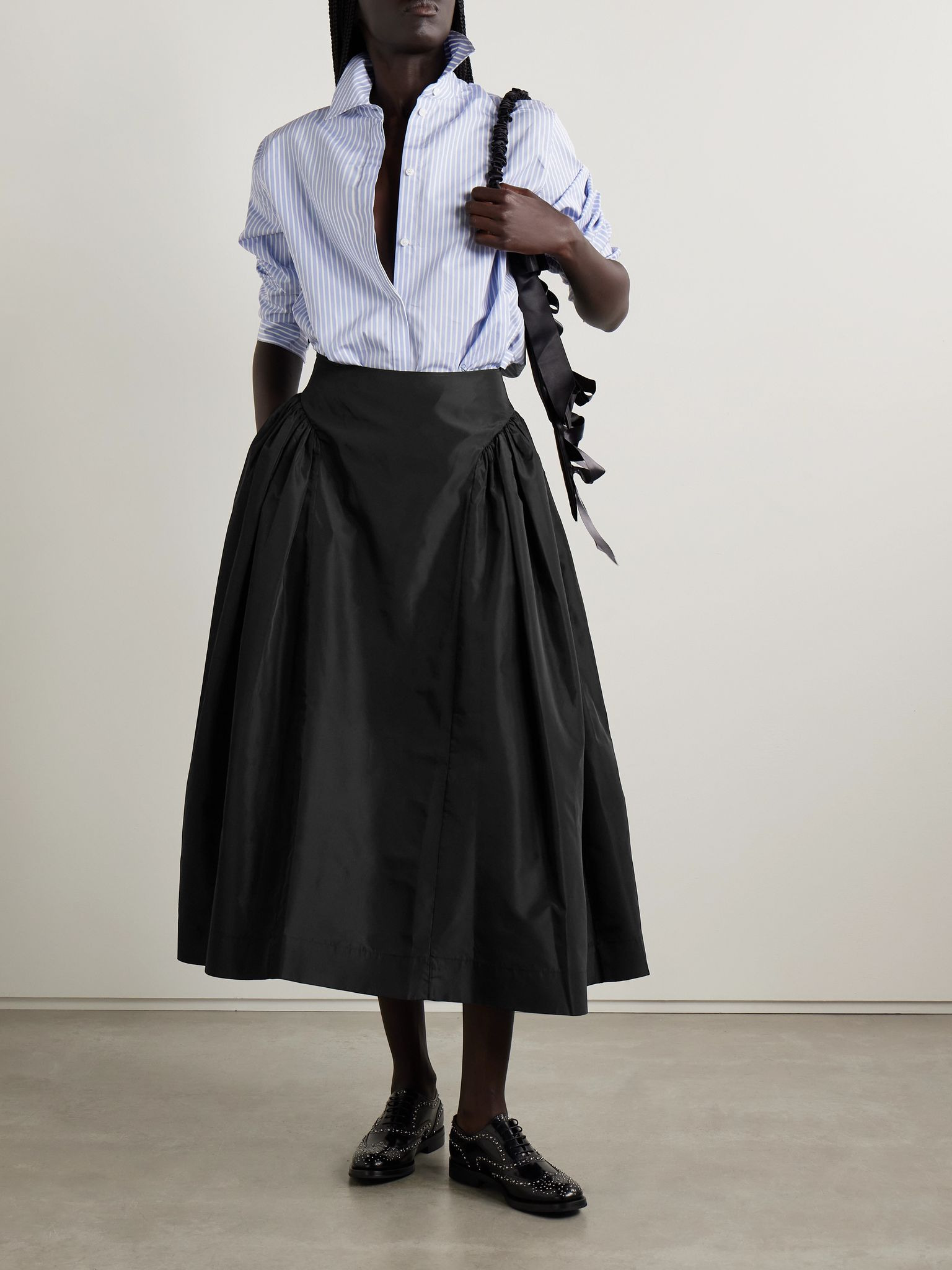 Pleated taffeta midi skirt Black - 2