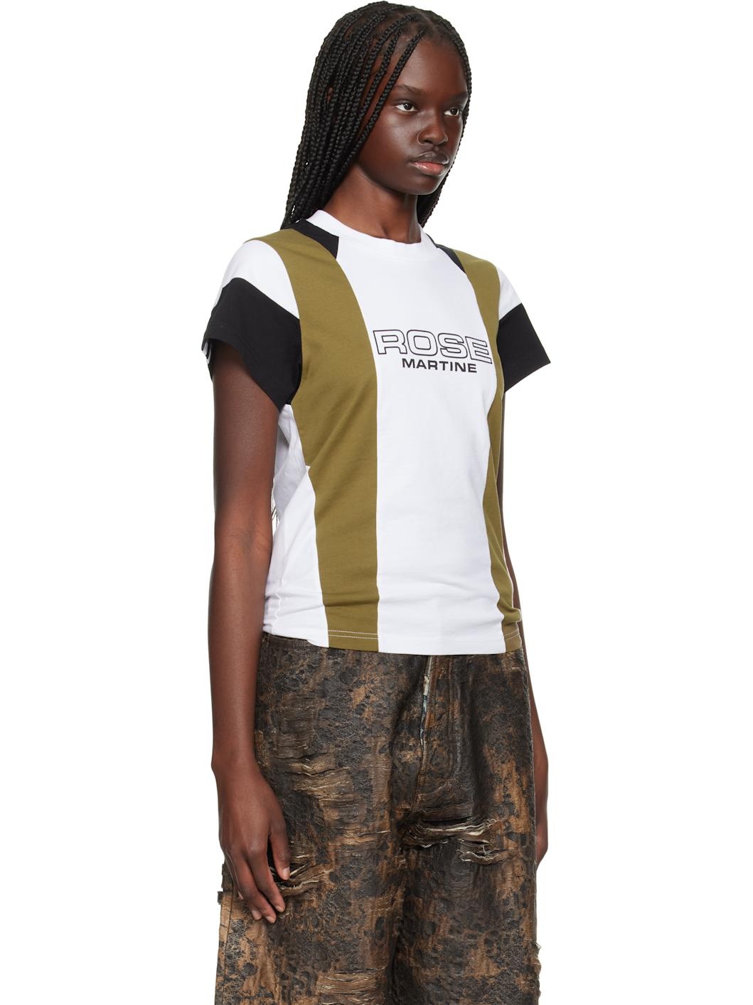 White & Green Shrunken Paneled T-shirt - 2