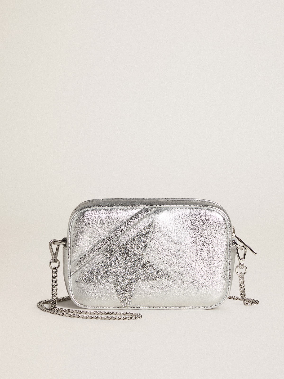 Mini Star Bag in silver metallic leather with Swarovski crystal star - 1