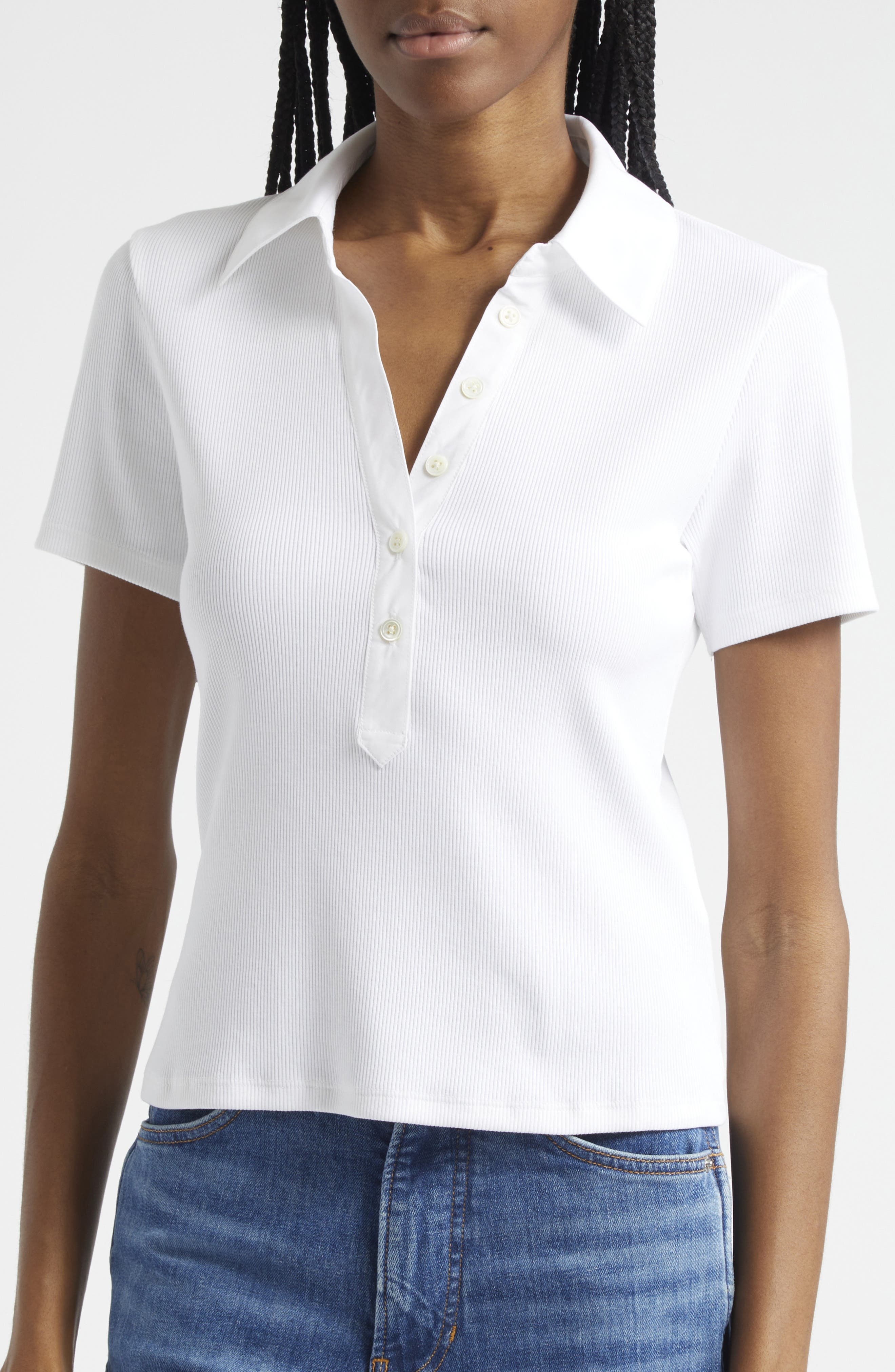 Veronica Beard Kearney Stretch Cotton Polo in White at Nordstrom - 4