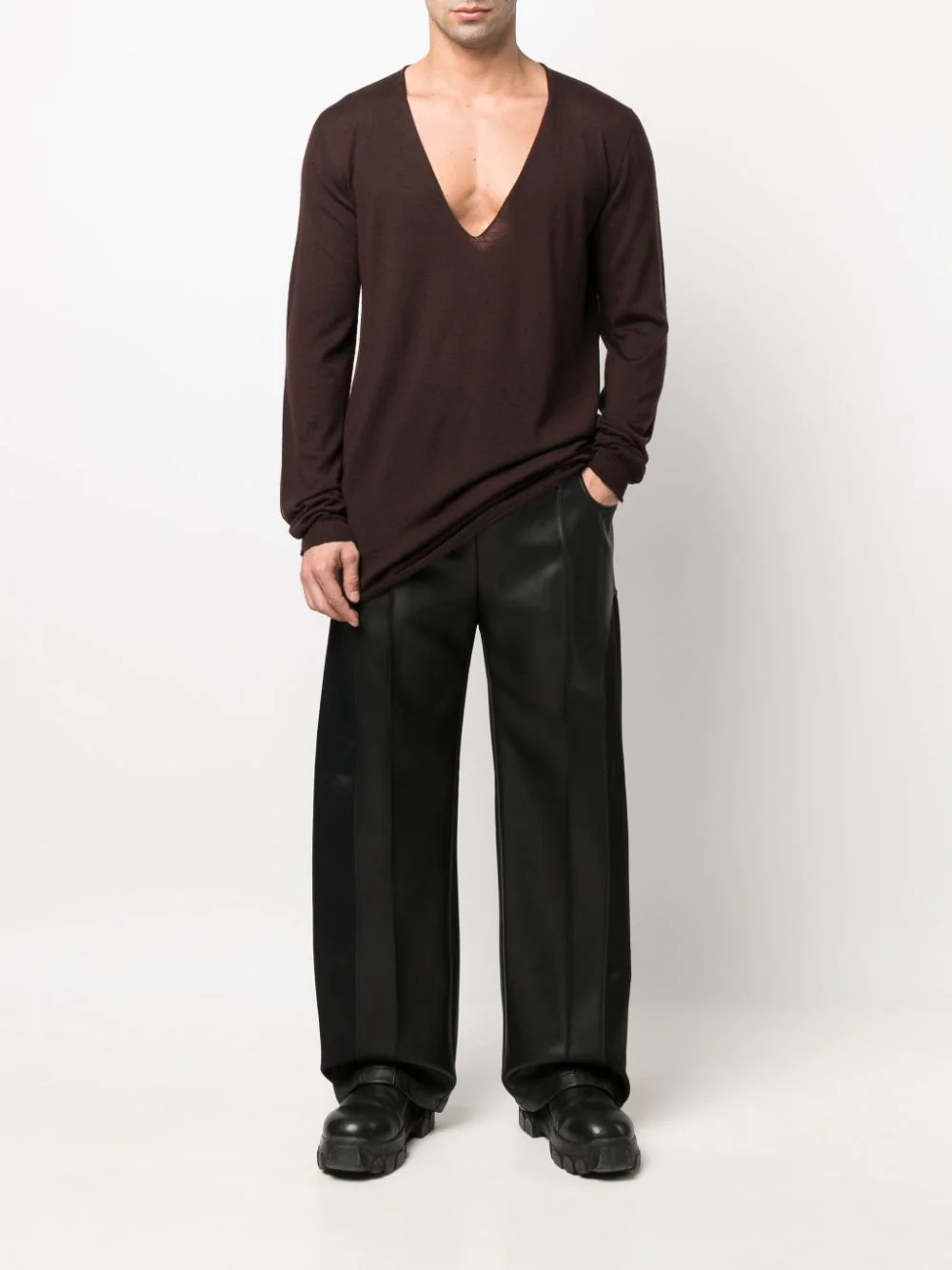 plunging V-neck fine-knit jumper - 2