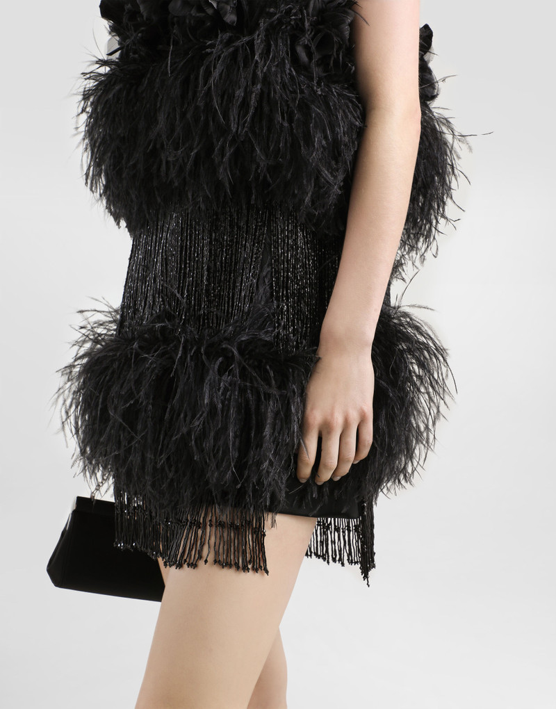 Satin dress with feathers 6