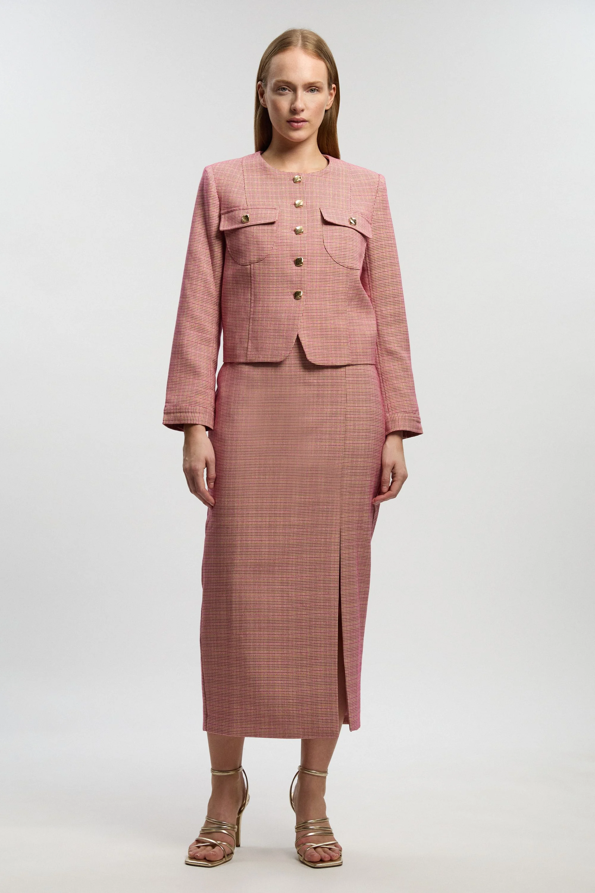 Tailored Check Pencil Midi Skirt - 1