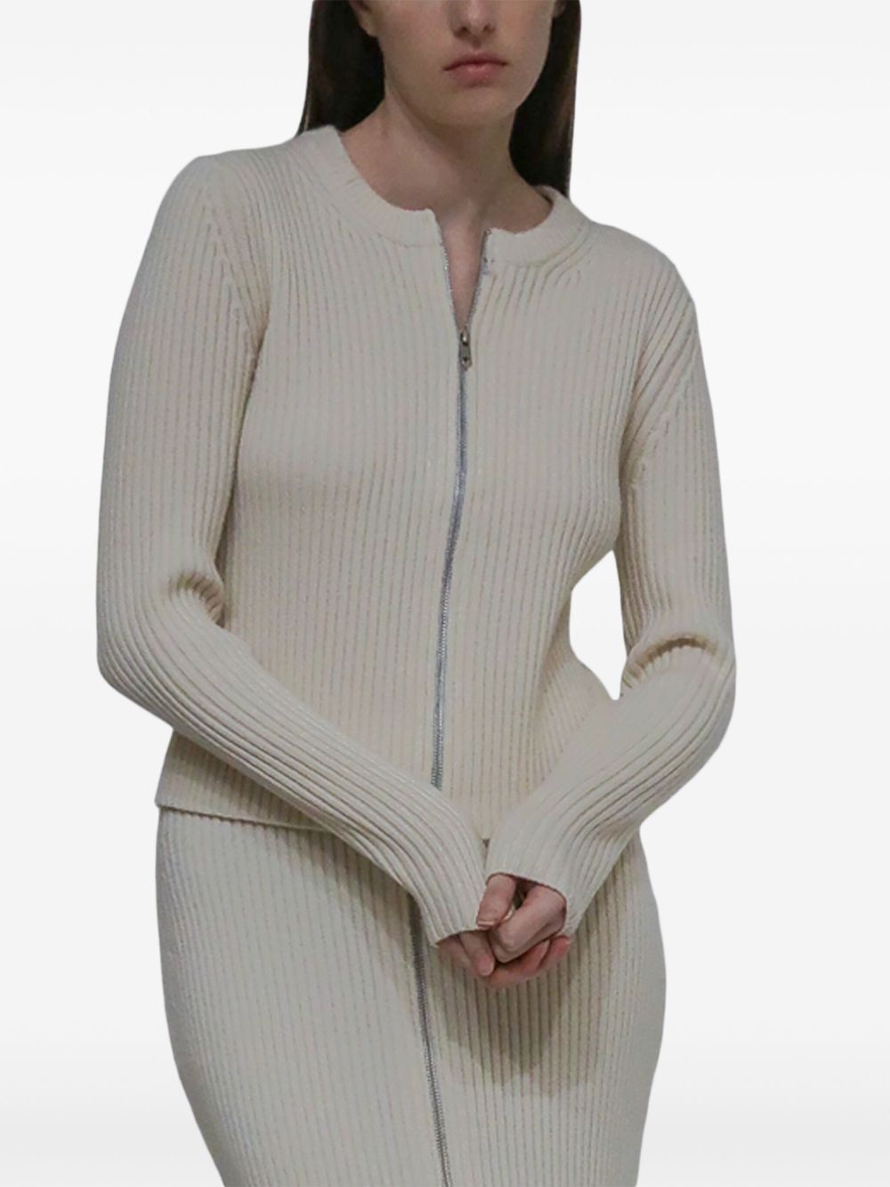 zip-up ribbed knit cardigan - 2