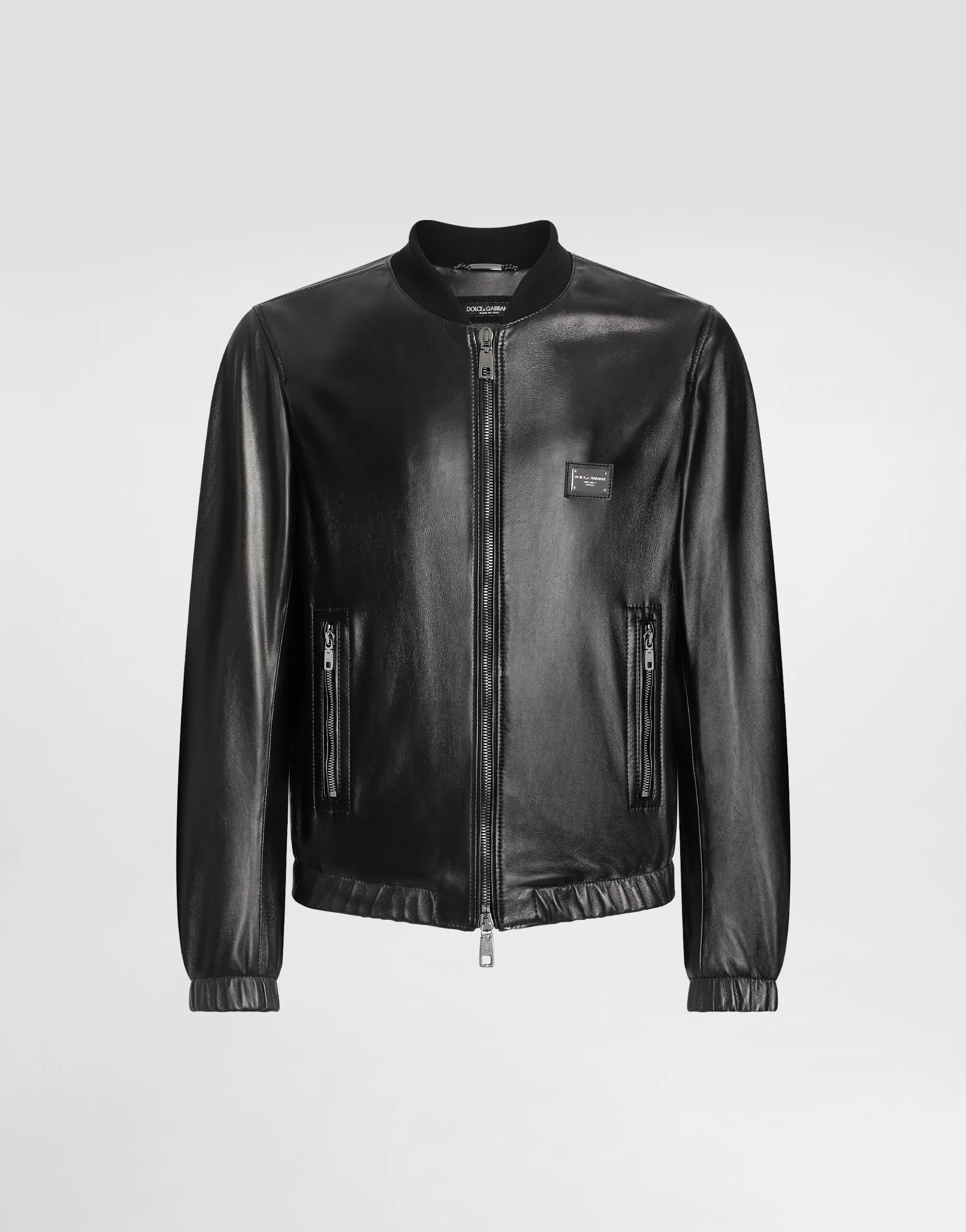 Leather jacket with branded tag - 1