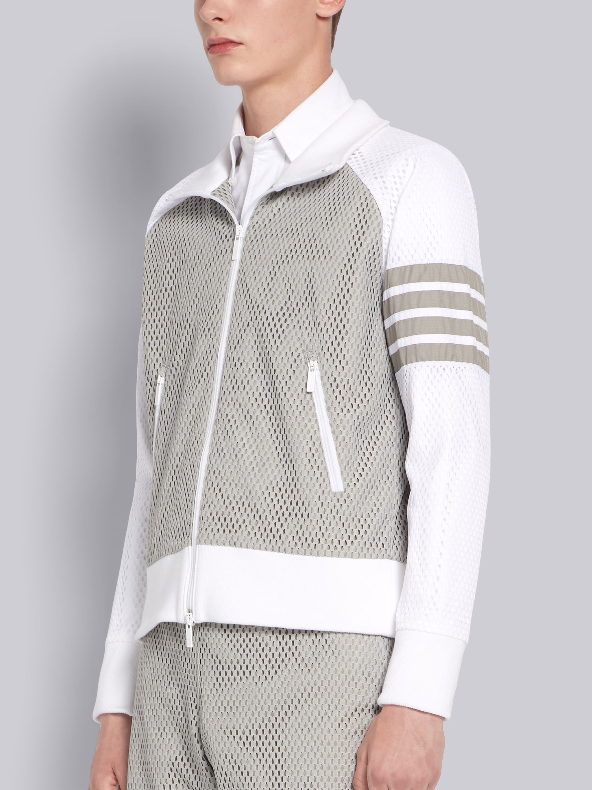 Light Grey Heavy Athletic Mesh Zip-up Hoodie - 2