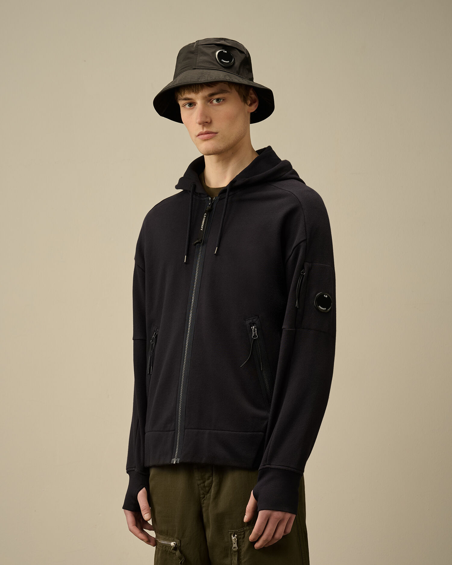 Diagonal Raised Fleece Full Zip Hooded Sweatshirt - 3