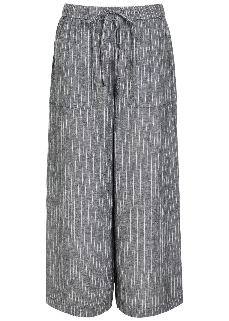 Eileen Fisher Pinstriped Cropped Linen Trousers - 1