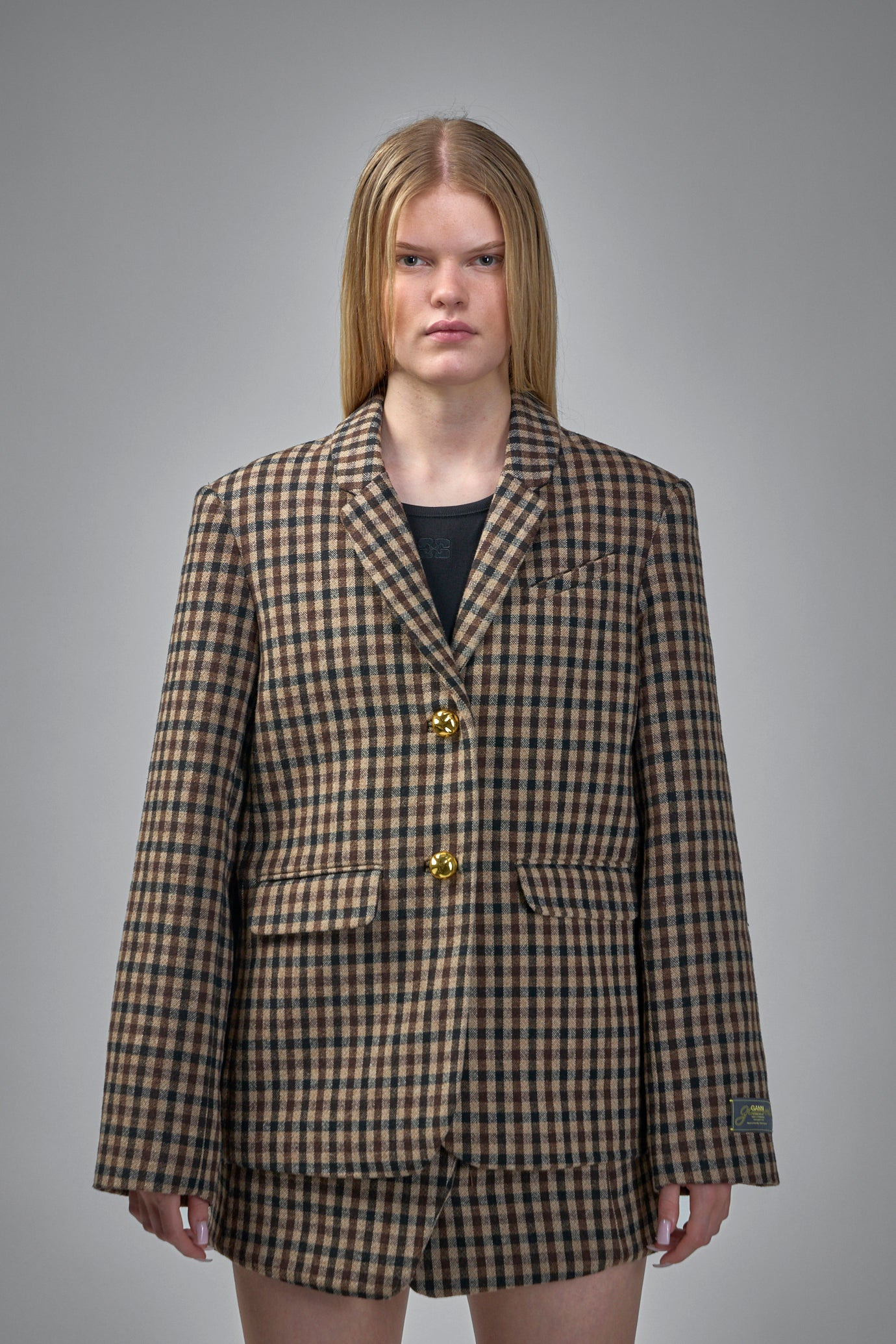 Check Wool Mix Oversized Blazer - 1