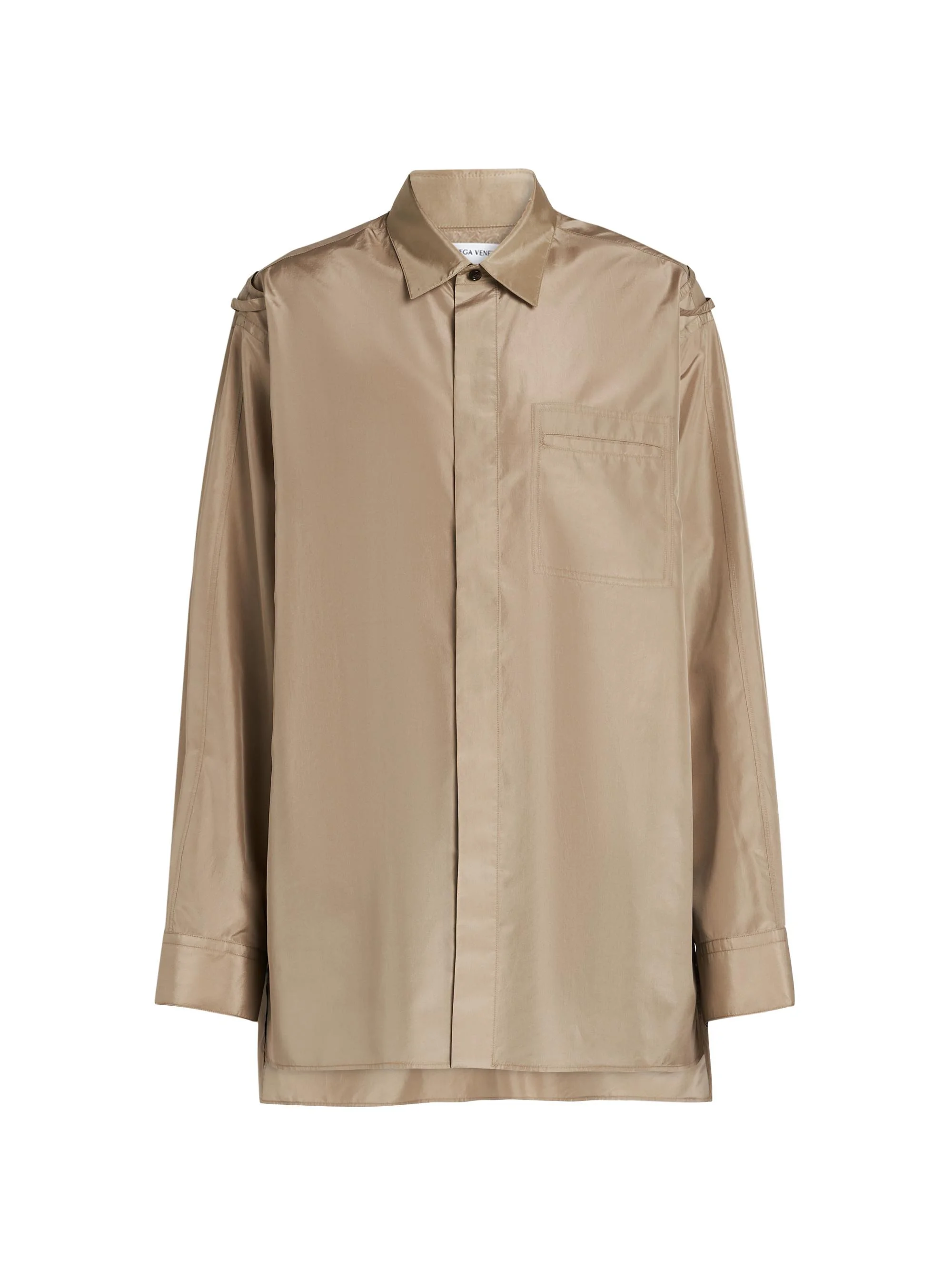 Men's Washed Silk Taffeta Overshirt - Tan - 1
