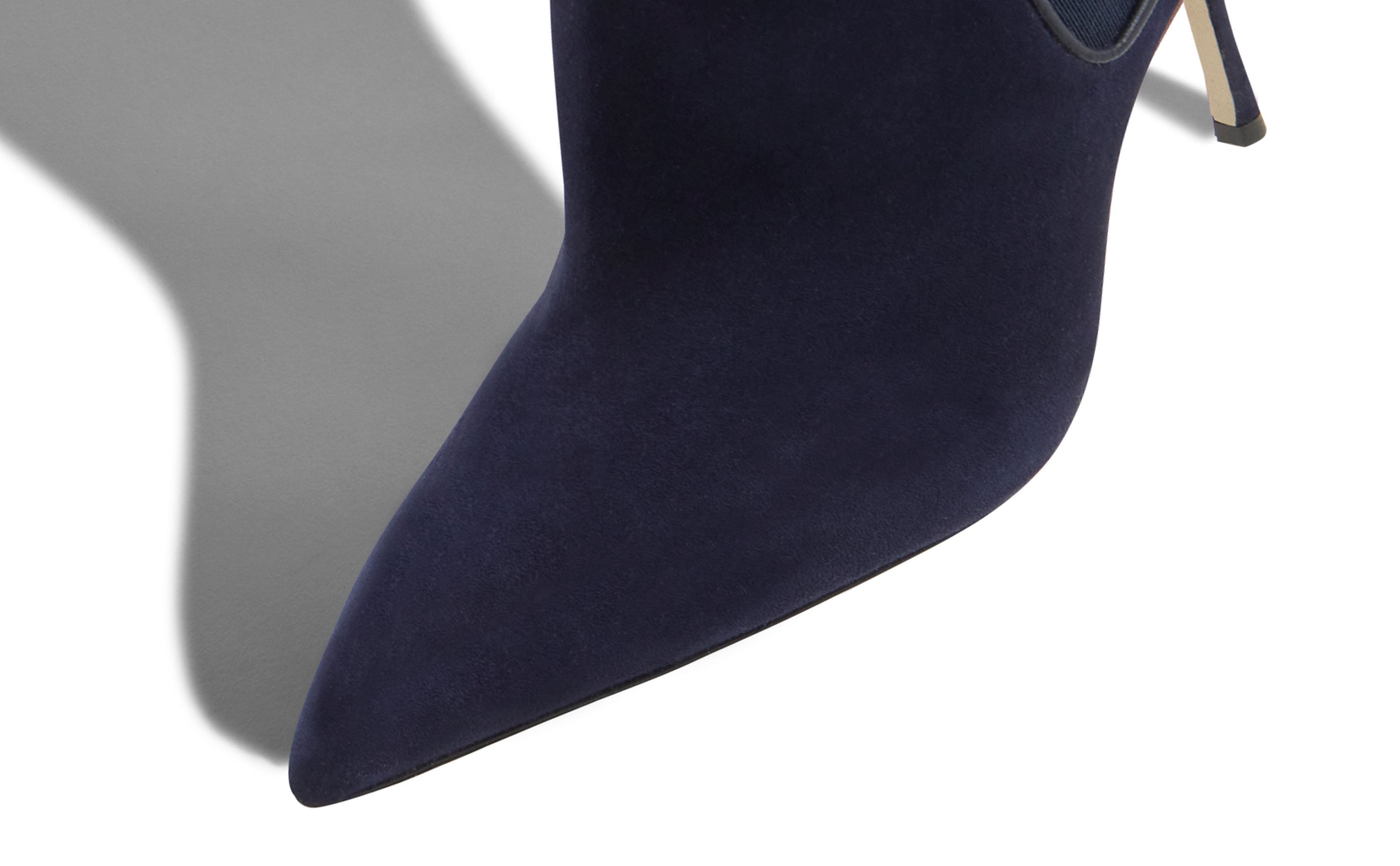 Navy Blue Suede High Heel Chelsea Boots - 4