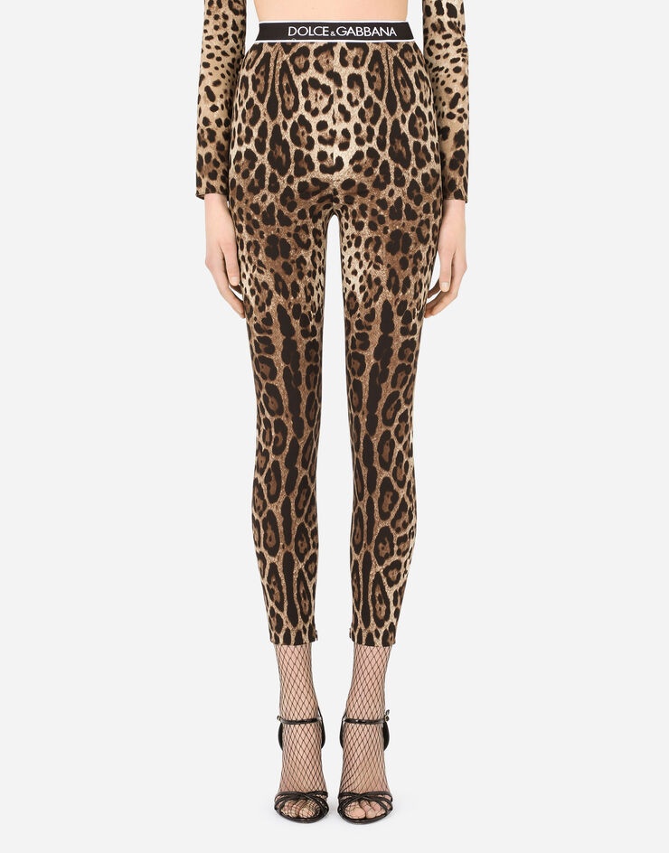 Leopard-print charmeuse leggings with branded elastic - 1