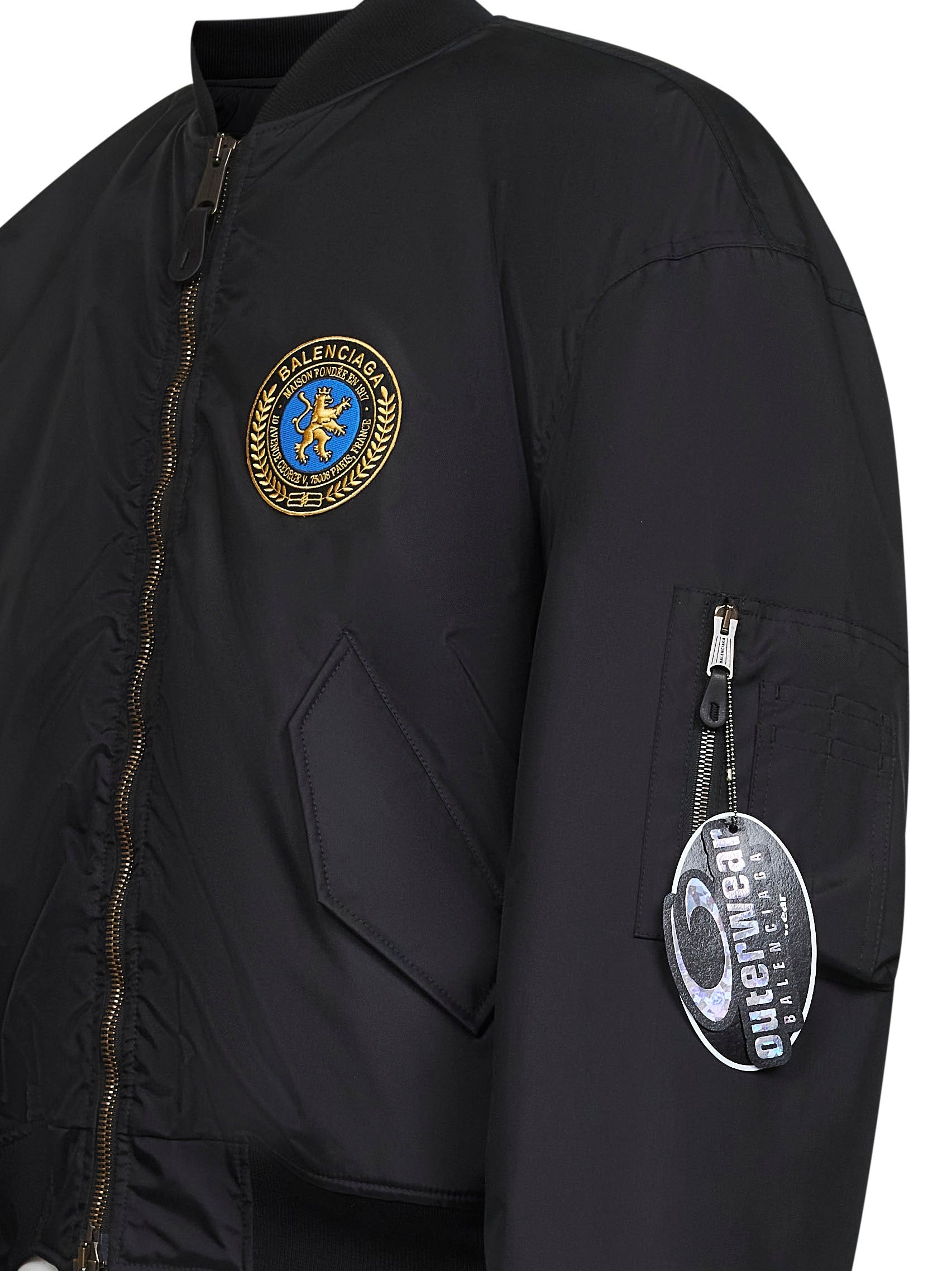 Black polyamide Large Fit Bomber Jacket - 3