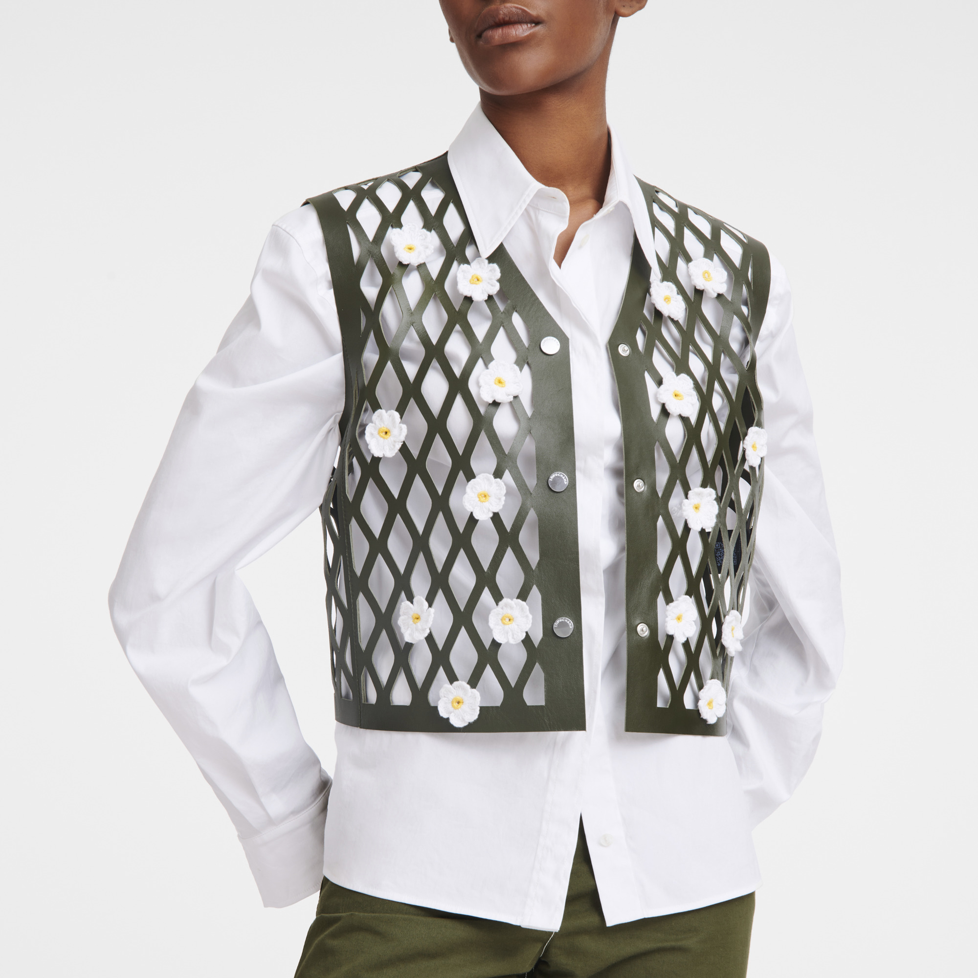 Sleeveless cardigan Khaki - Leather - 3
