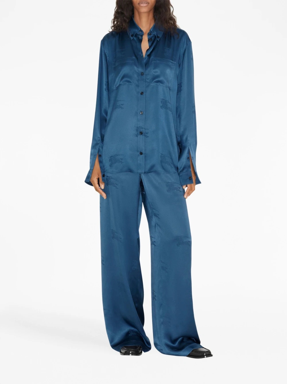 BURBERRY - Women Alex Silk Logo Pattern Trousers - 2