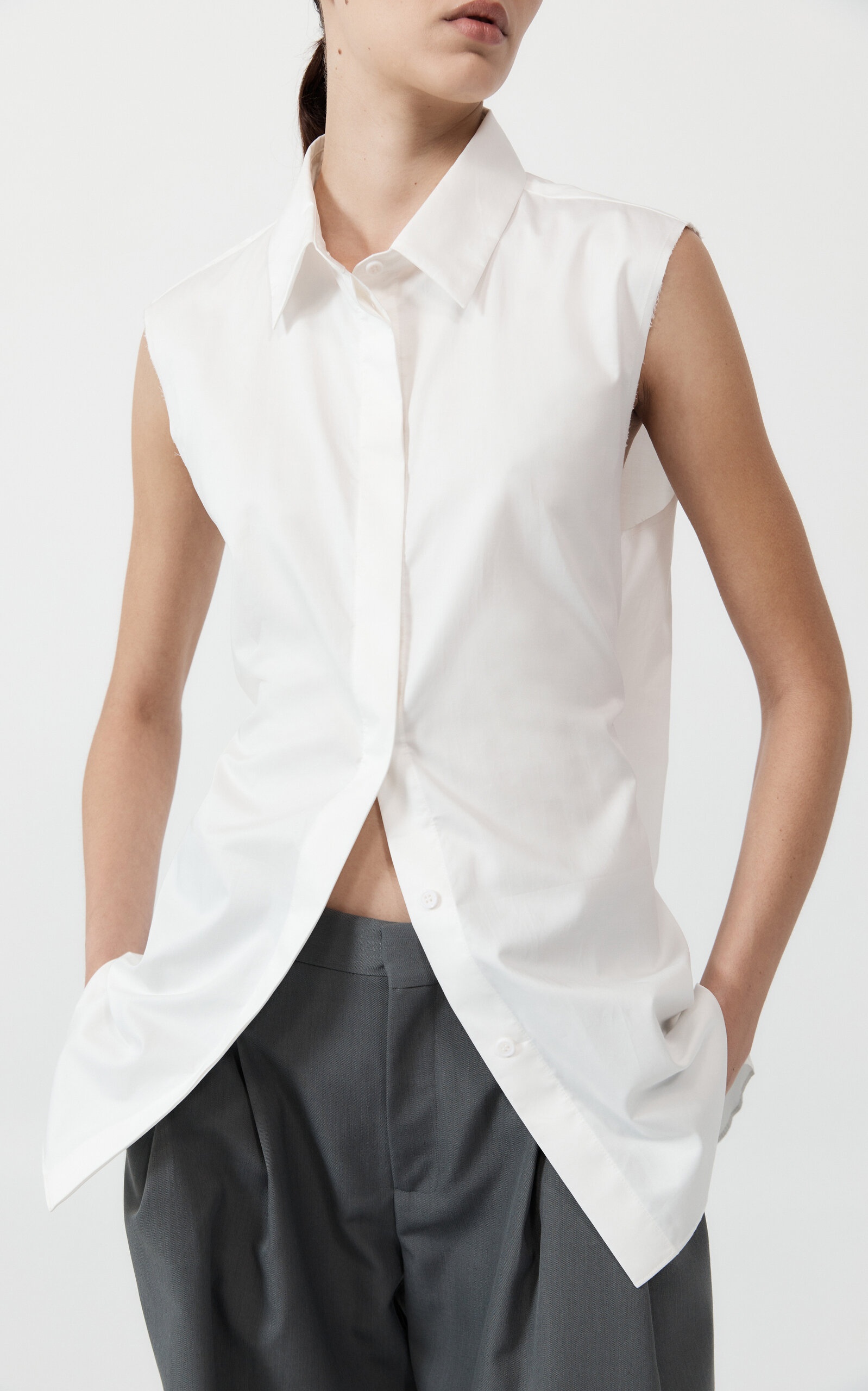 Belted Cotton Button-Down Shirt white - 3