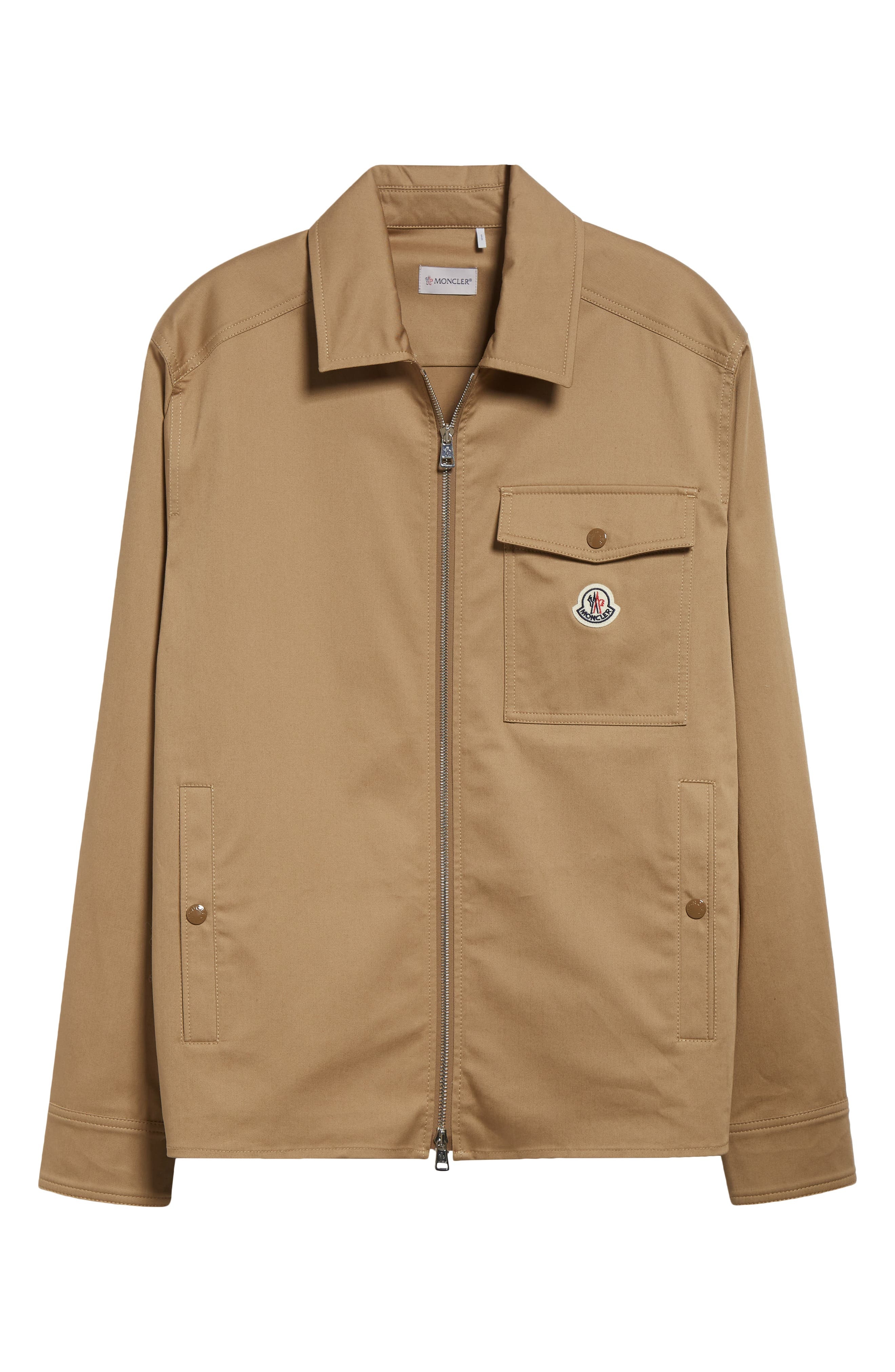 Moncler Camicia Stretch Cotton Zip Shirt Jacket in Caramel at Nordstrom - 5
