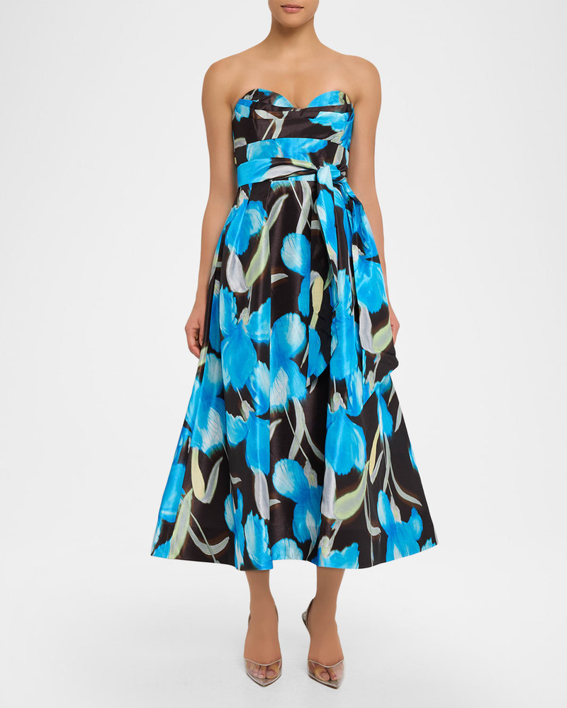 REBECCA VALLANCE Ingrid Strapless Floral-Print Midi Dress outlook