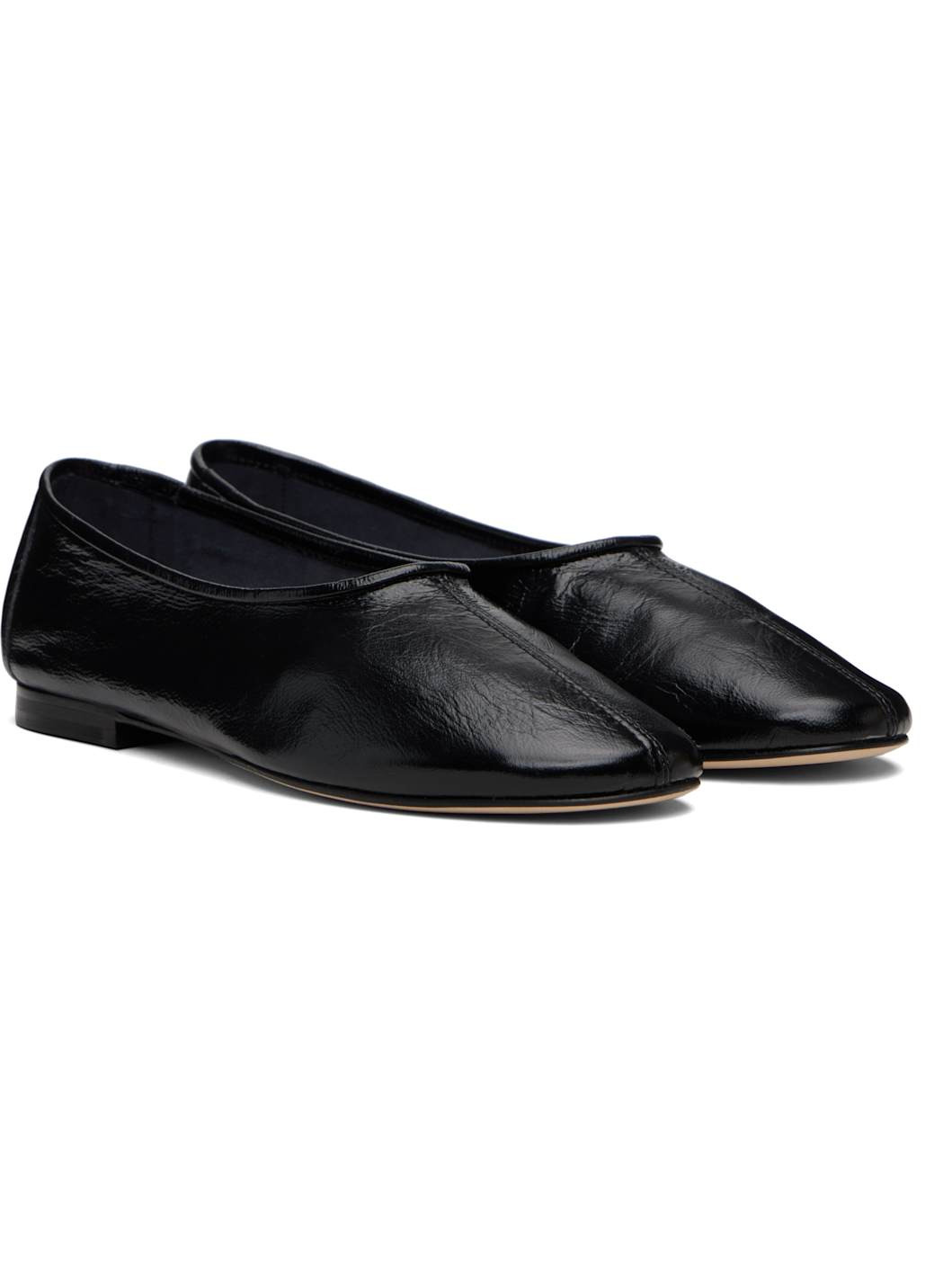 Black Prudence Creased Leather Ballet Flats - 4
