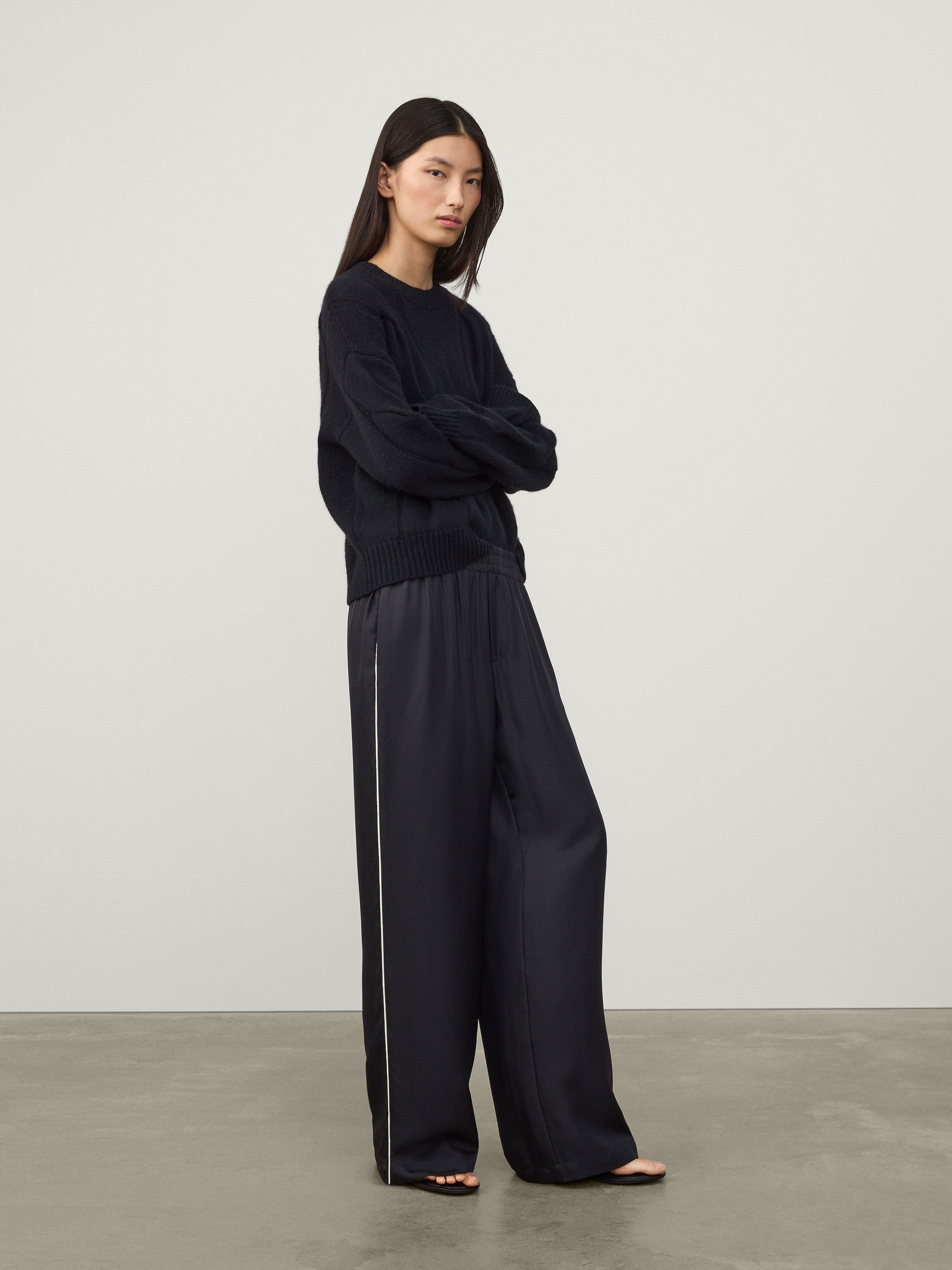 Wide Leg Trousers With Piping Detail - 2
