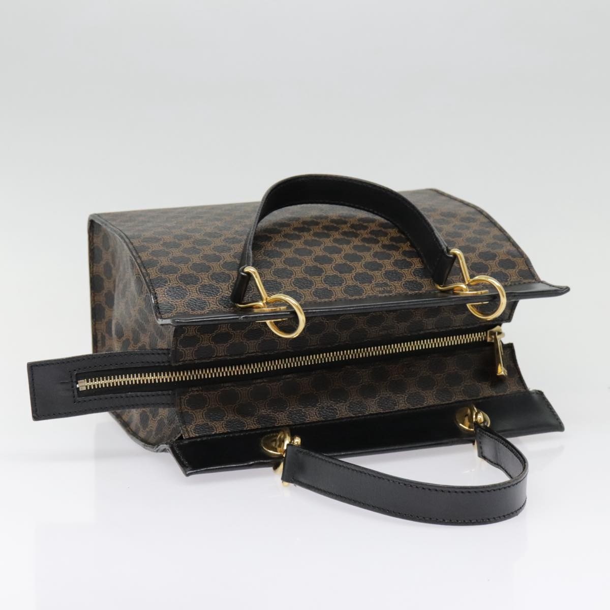 CELINE Macadam Canvas Hand Bag Pvc Leather Black Gold - 7