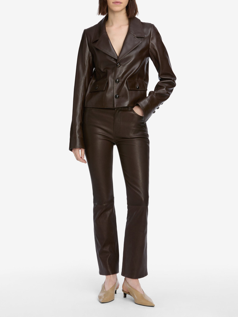 FRAME The Leather Cuffed Jacket in Dark Brown outlook