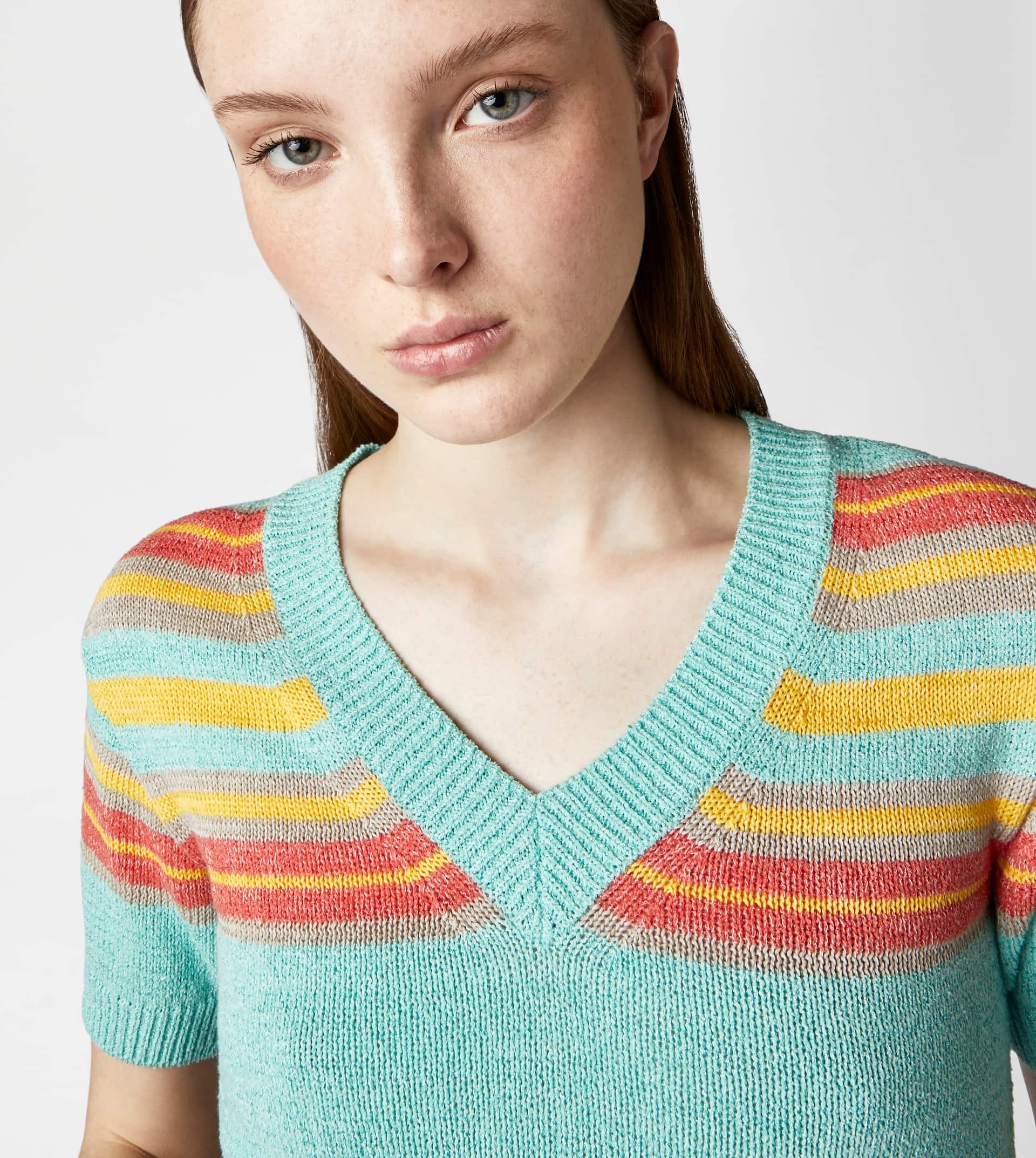SHORT-SLEEVED LINEN BLEND JUMPER - LIGHT BLUE, YELLOW, ORANGE - 4