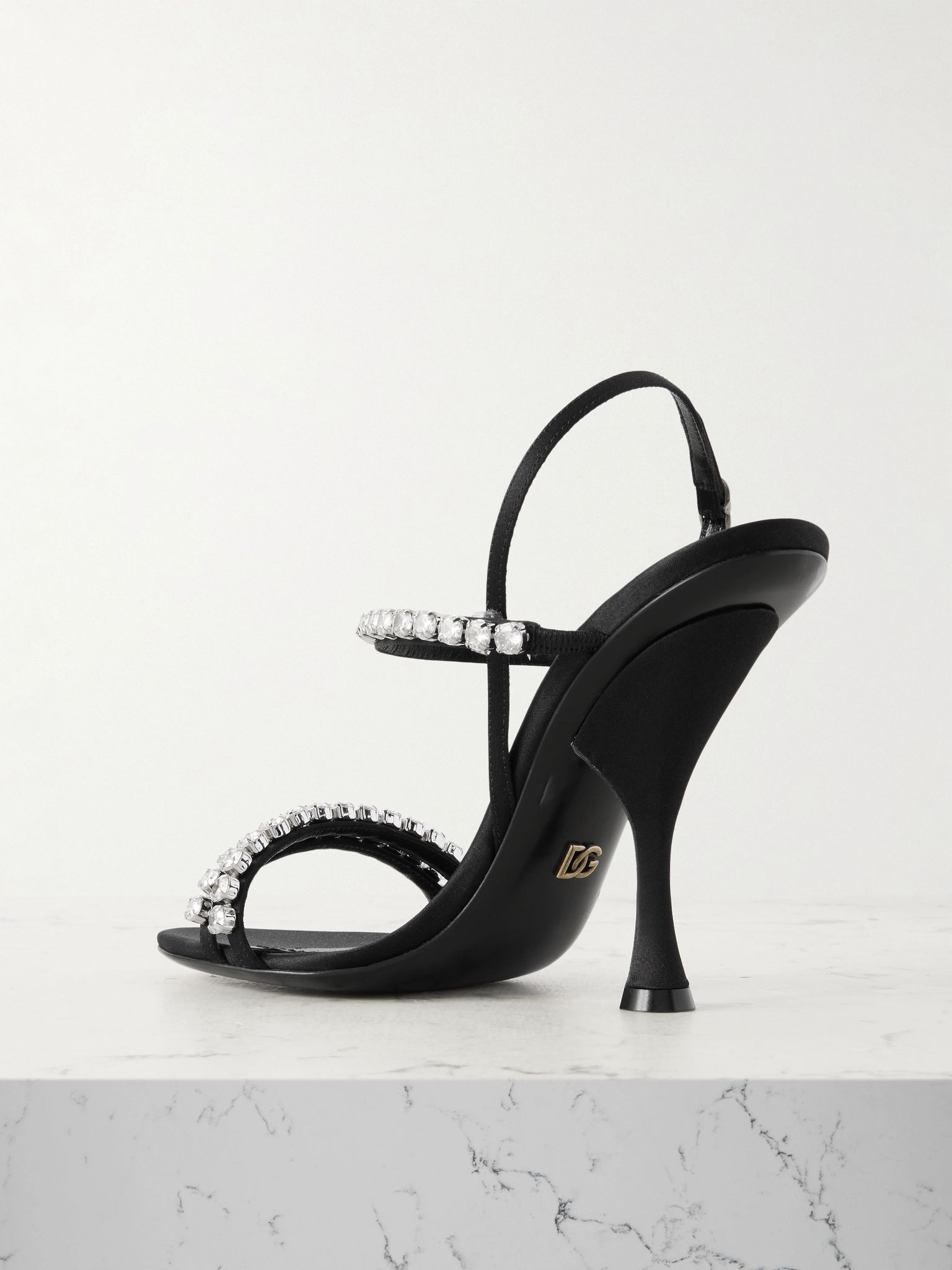 Crystal-embellished satin sandals Black - 3