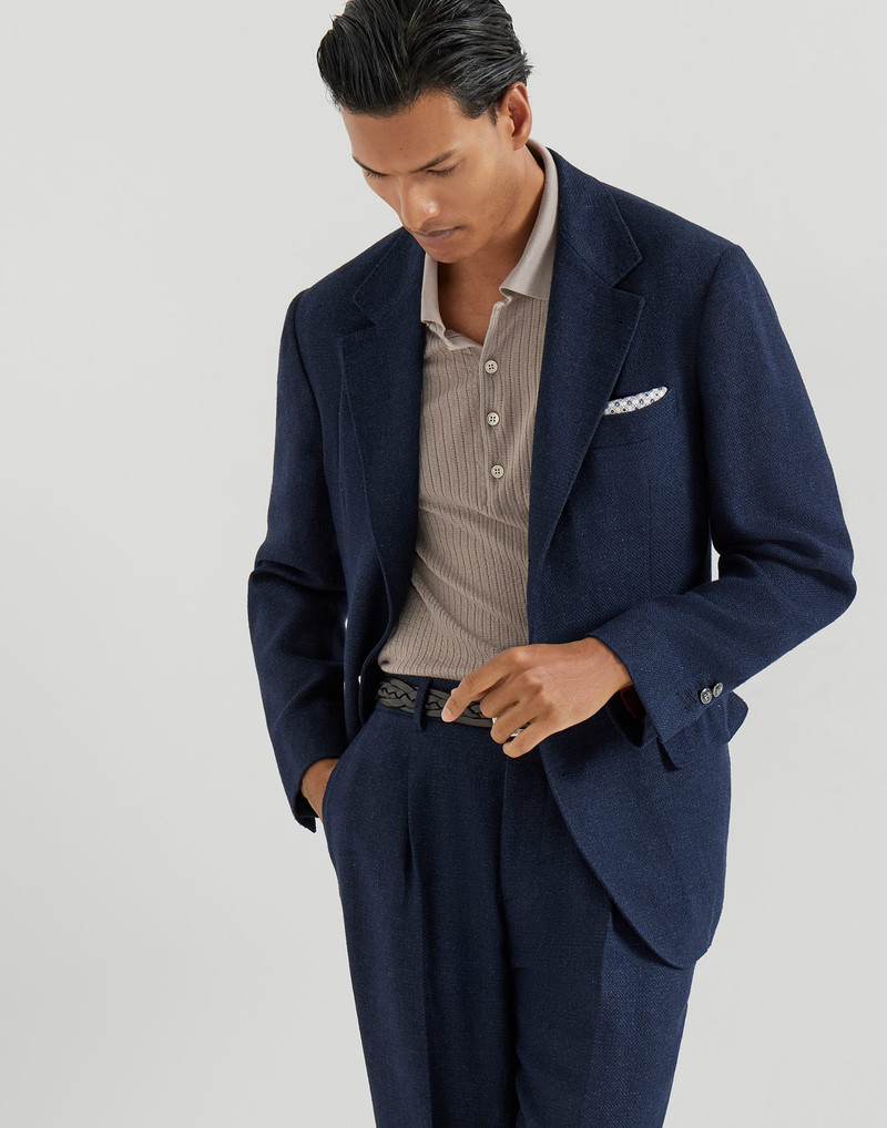 Silk, linen and wool hopsack deconstructed blazer with metal buttons 5