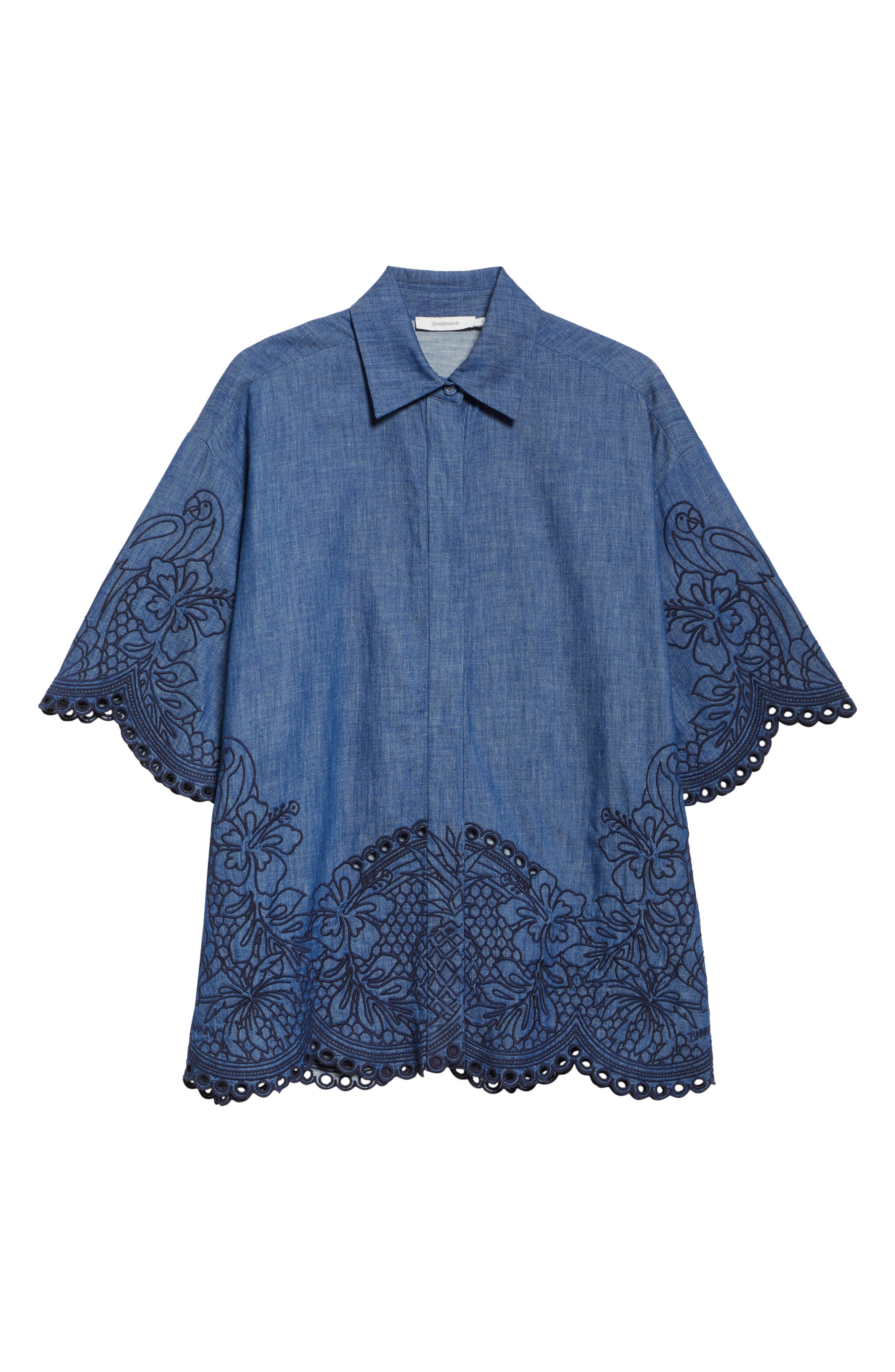 Zimmermann Coco Embroidered Chambray Shirt in Railway Blue at Nordstrom - 6