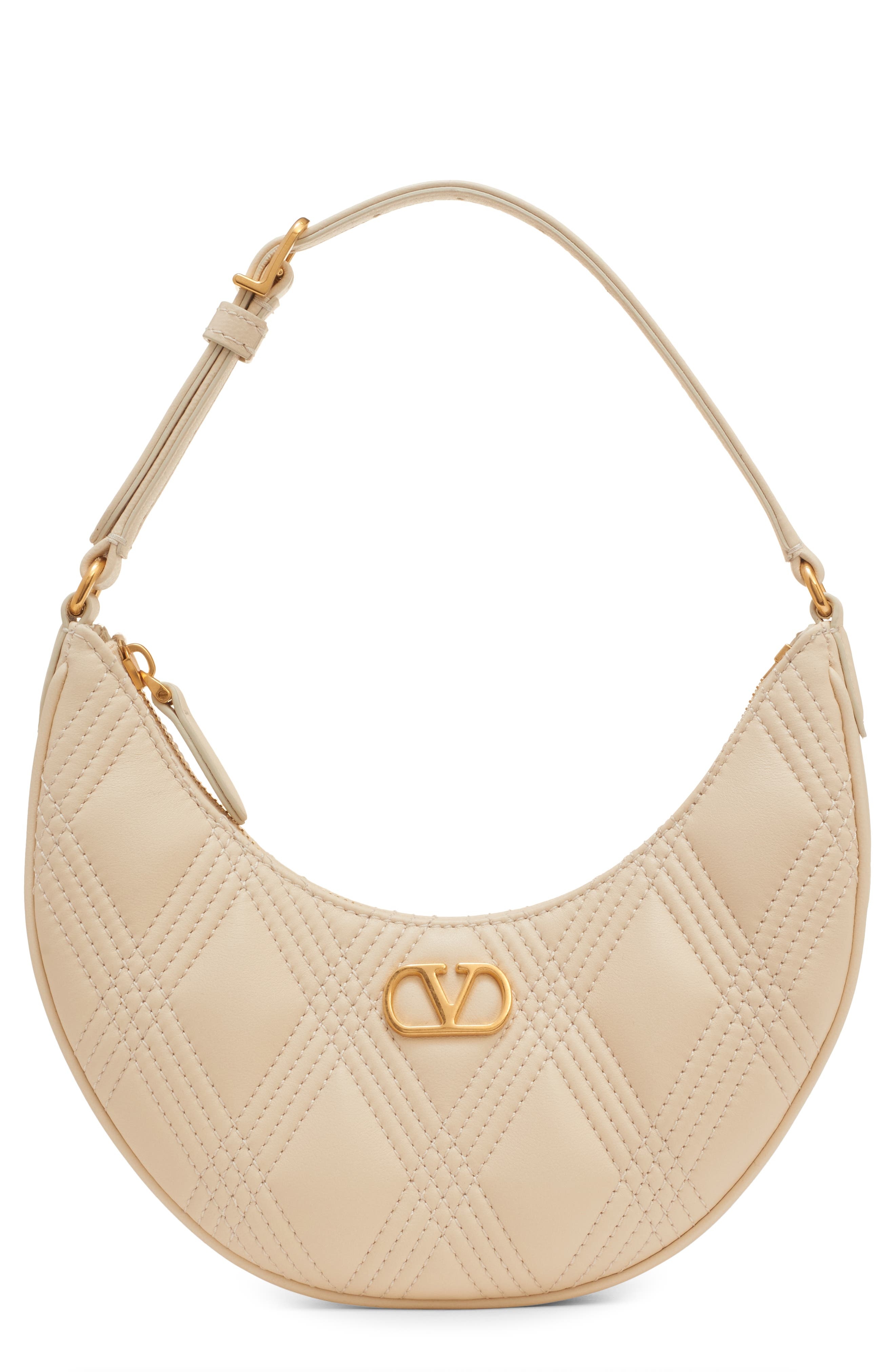 Valentino Garavani Quiltie 67 Mini Leather Hobo Bag in Butter White at Nordstrom - 1