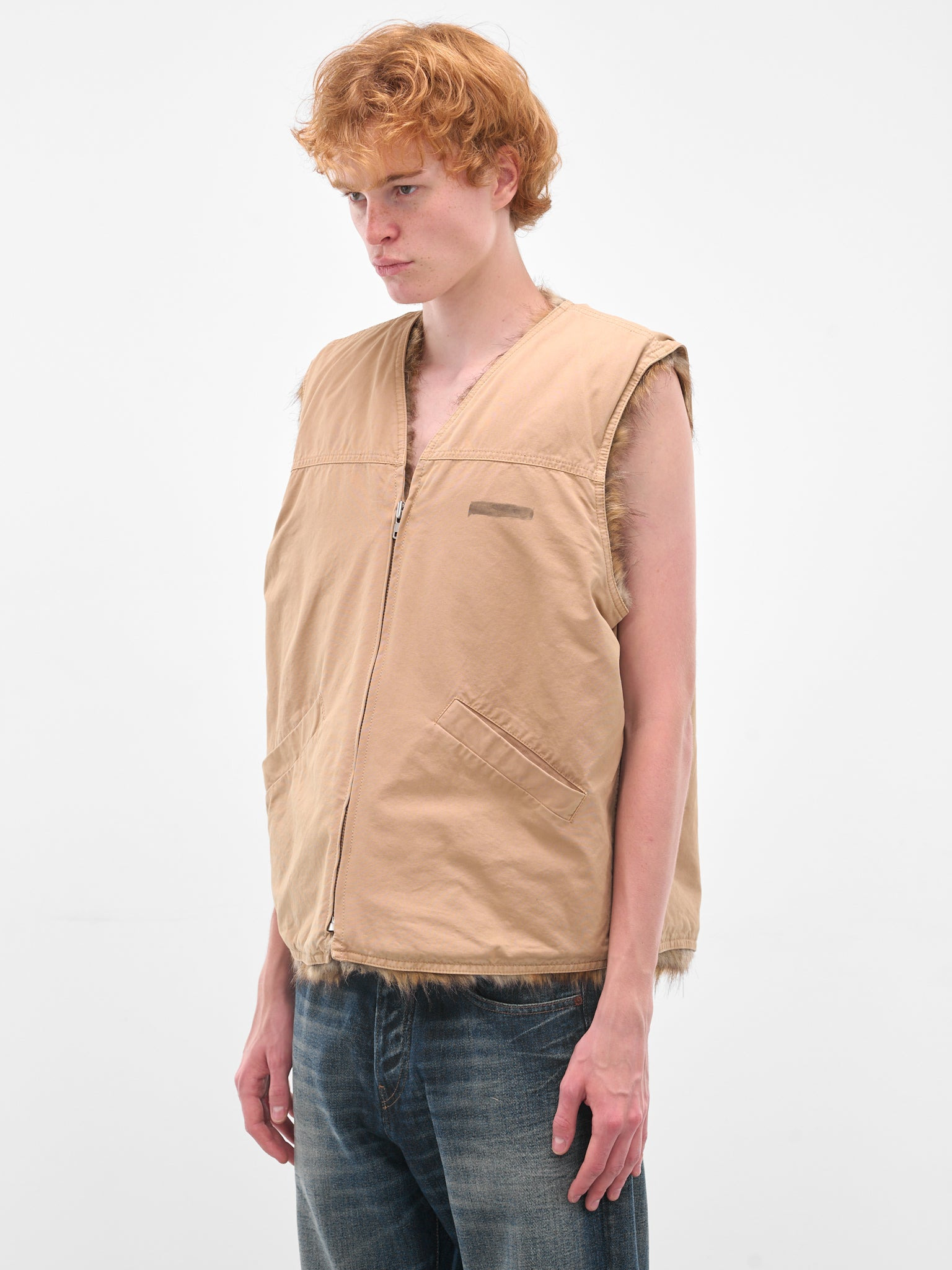Beige Faux Fur Lined Vest - 2