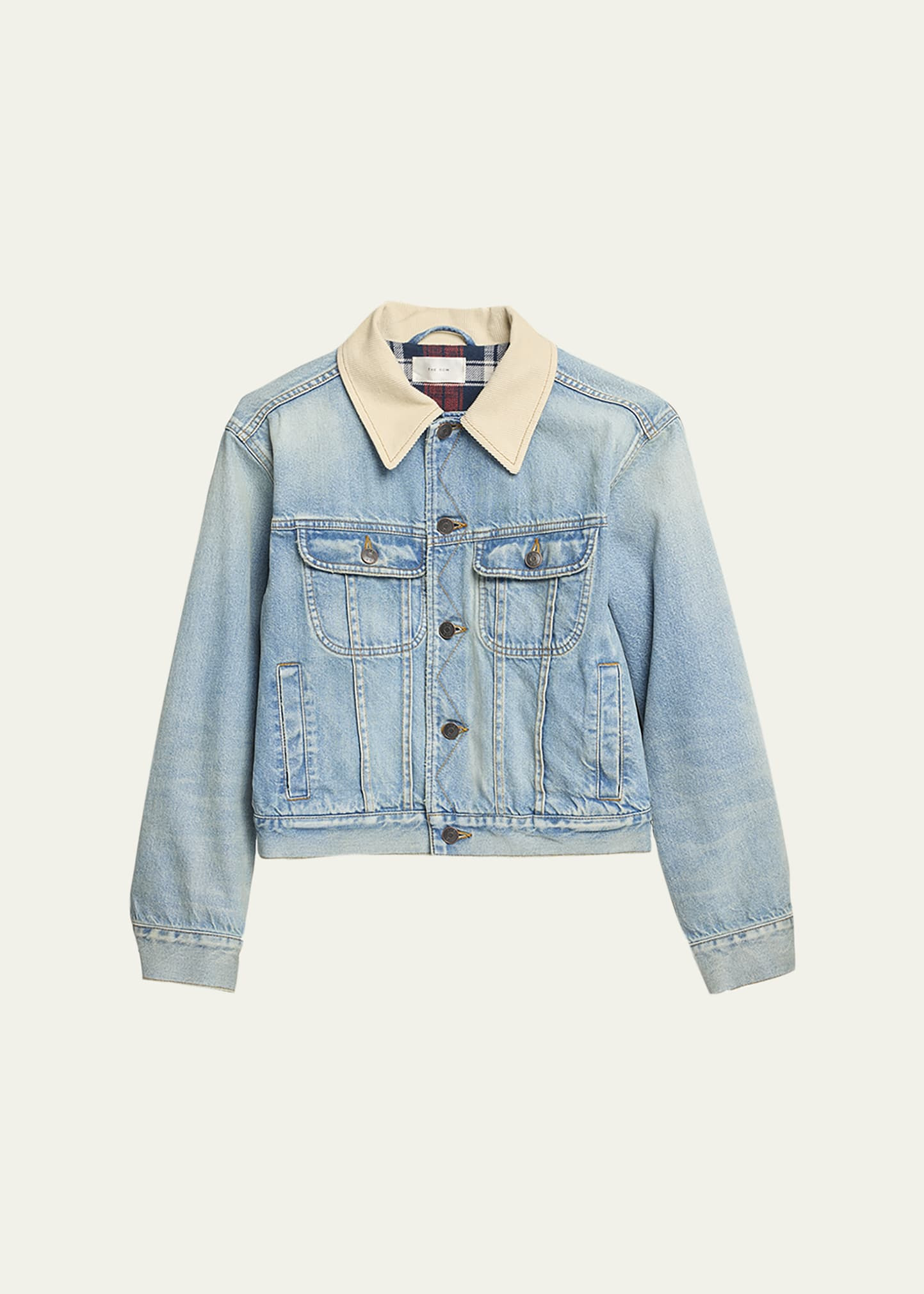 Joras Crop Denim Jacket with Corduroy Collar - 1