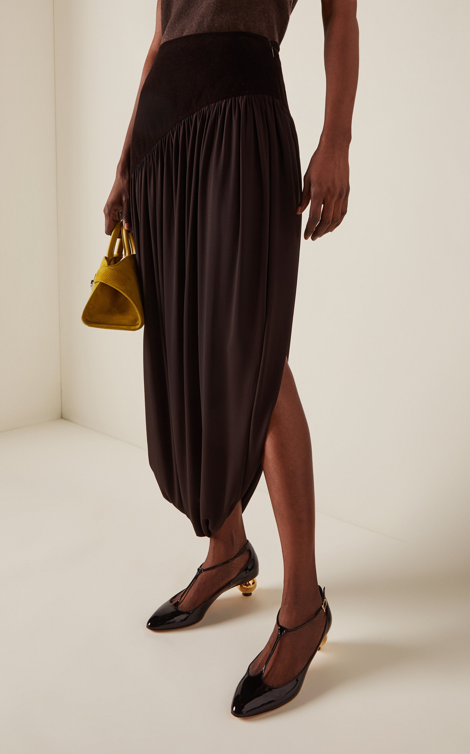 Asymmetric Cotton-Blend Midi Skirt brown - 3